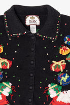 Vintage Black Tiara Santa With Presents Ugly Christmas Sweater (2000s)