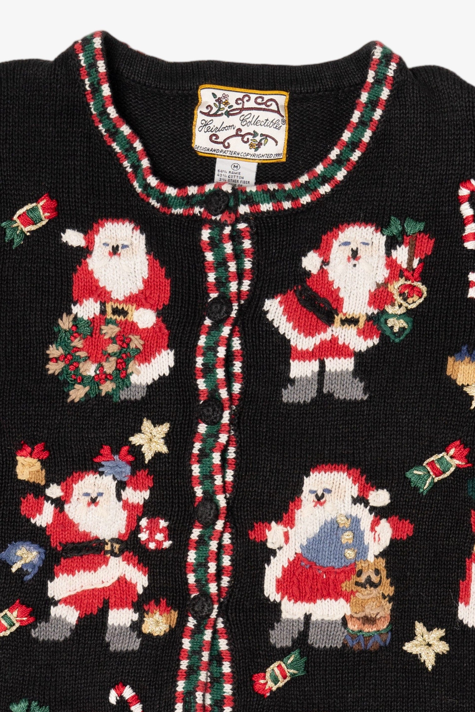 Vintage Black Heirloom Collectibles Santas Ugly Christmas Cardigan (1990s)