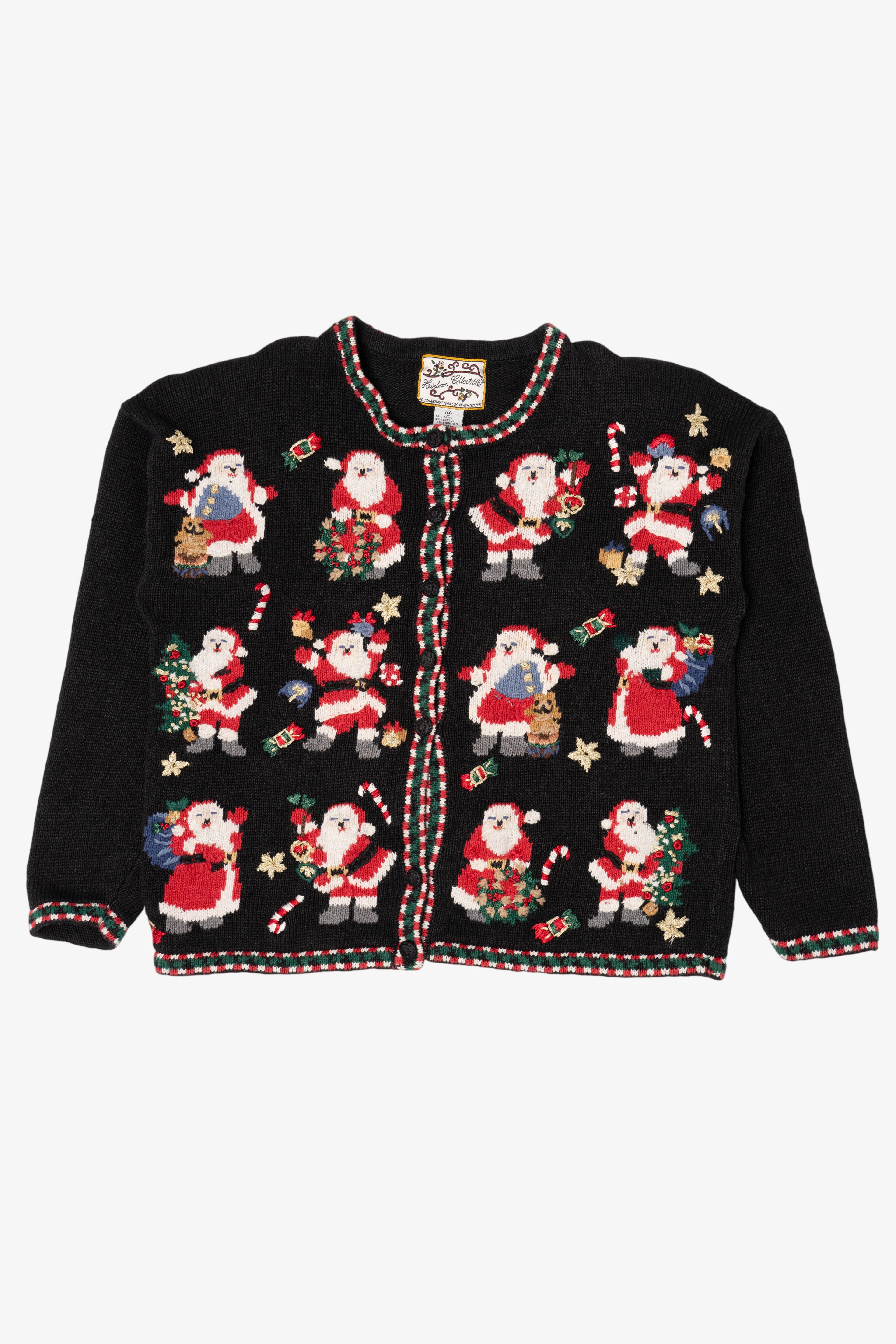 Vintage Black Heirloom Collectibles Santas Ugly Christmas Cardigan (1990s)