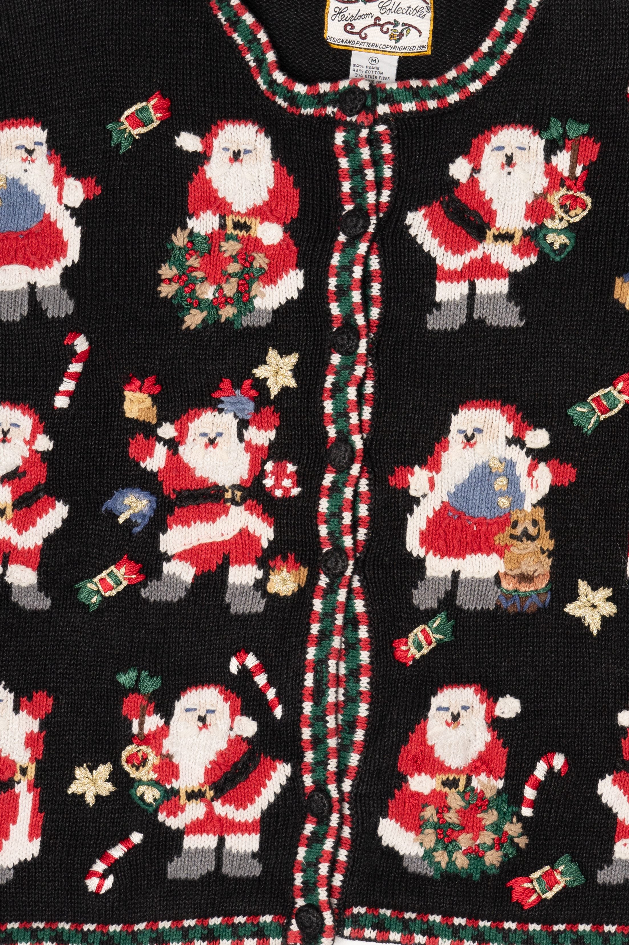 Vintage Black Heirloom Collectibles Santas Ugly Christmas Cardigan (1990s)