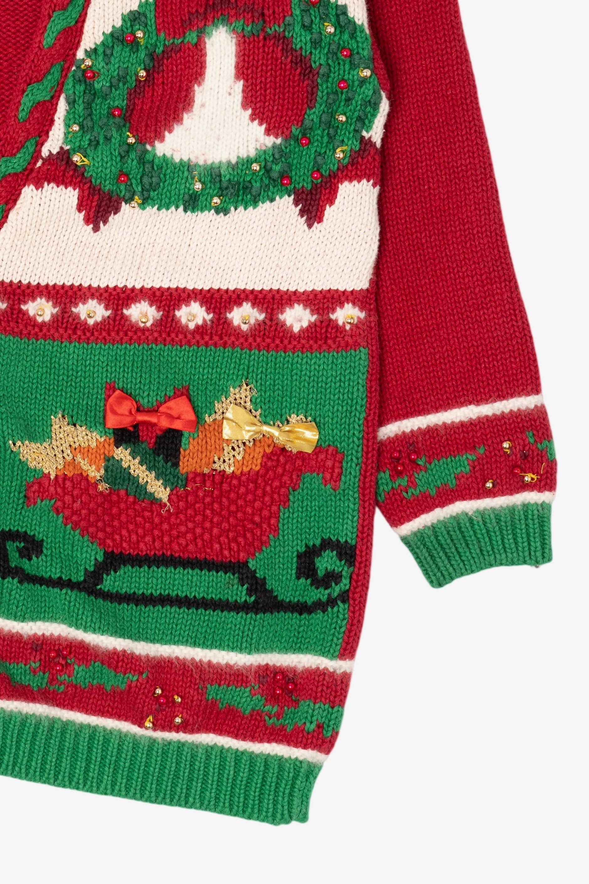 Vintage Hand Knit Red Jennifer Moore Ugly Christmas Cardigan (1990s)
