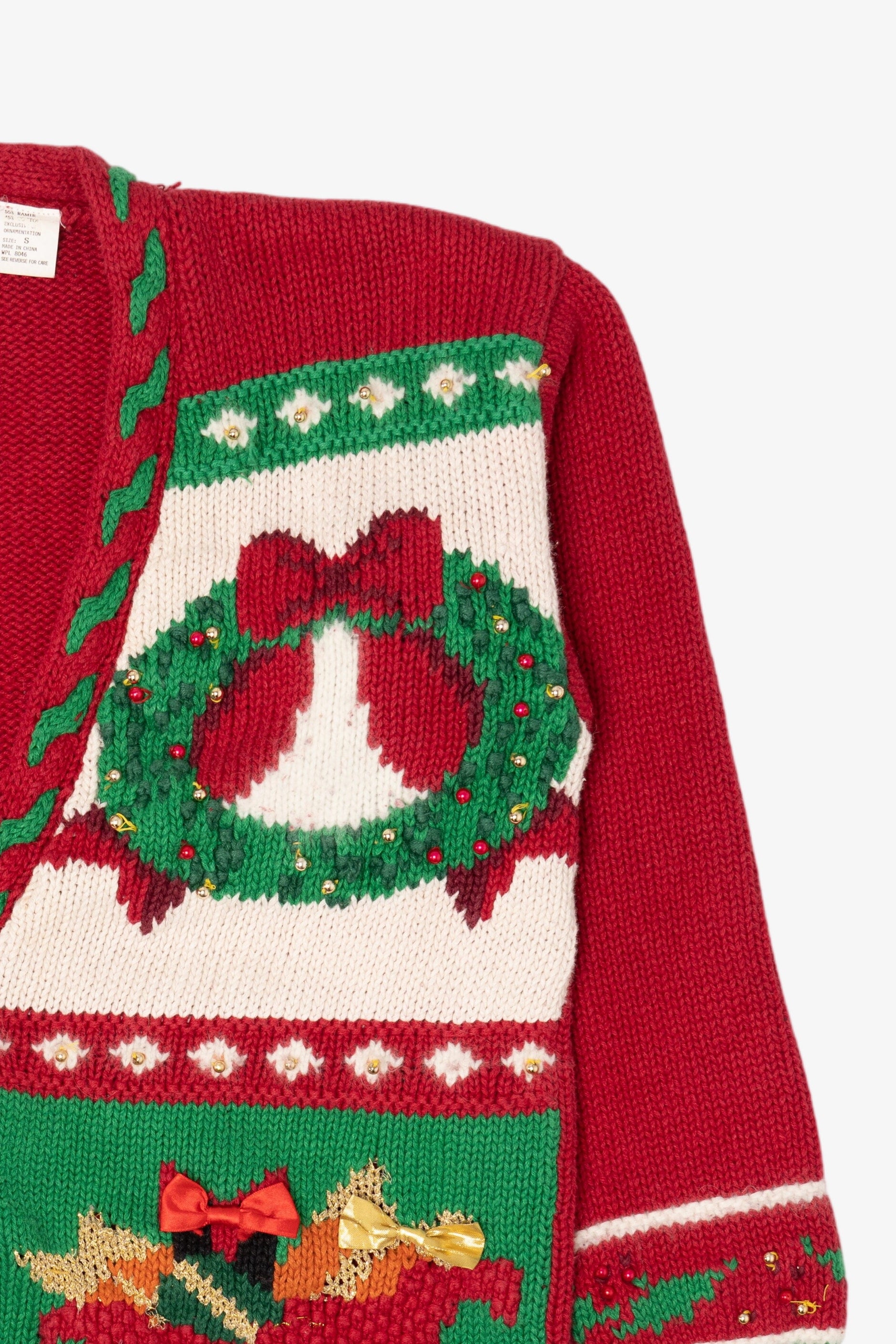 Vintage Hand Knit Red Jennifer Moore Ugly Christmas Cardigan (1990s)