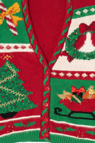 Vintage Hand Knit Red Jennifer Moore Ugly Christmas Cardigan (1990s)