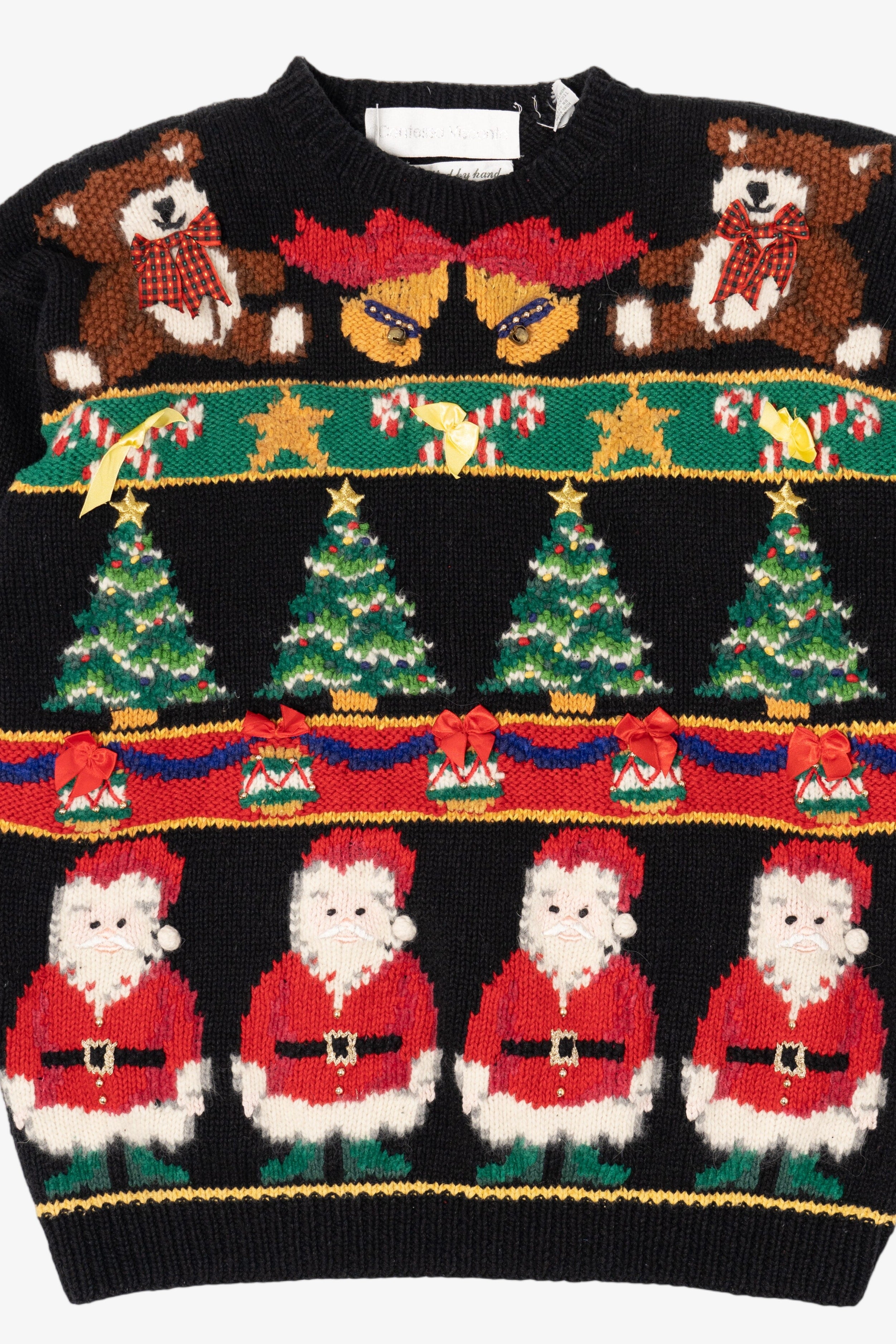 Vintage Hand Knit Black Contessa Viscont Ugly Christmas Pullover (1990s)