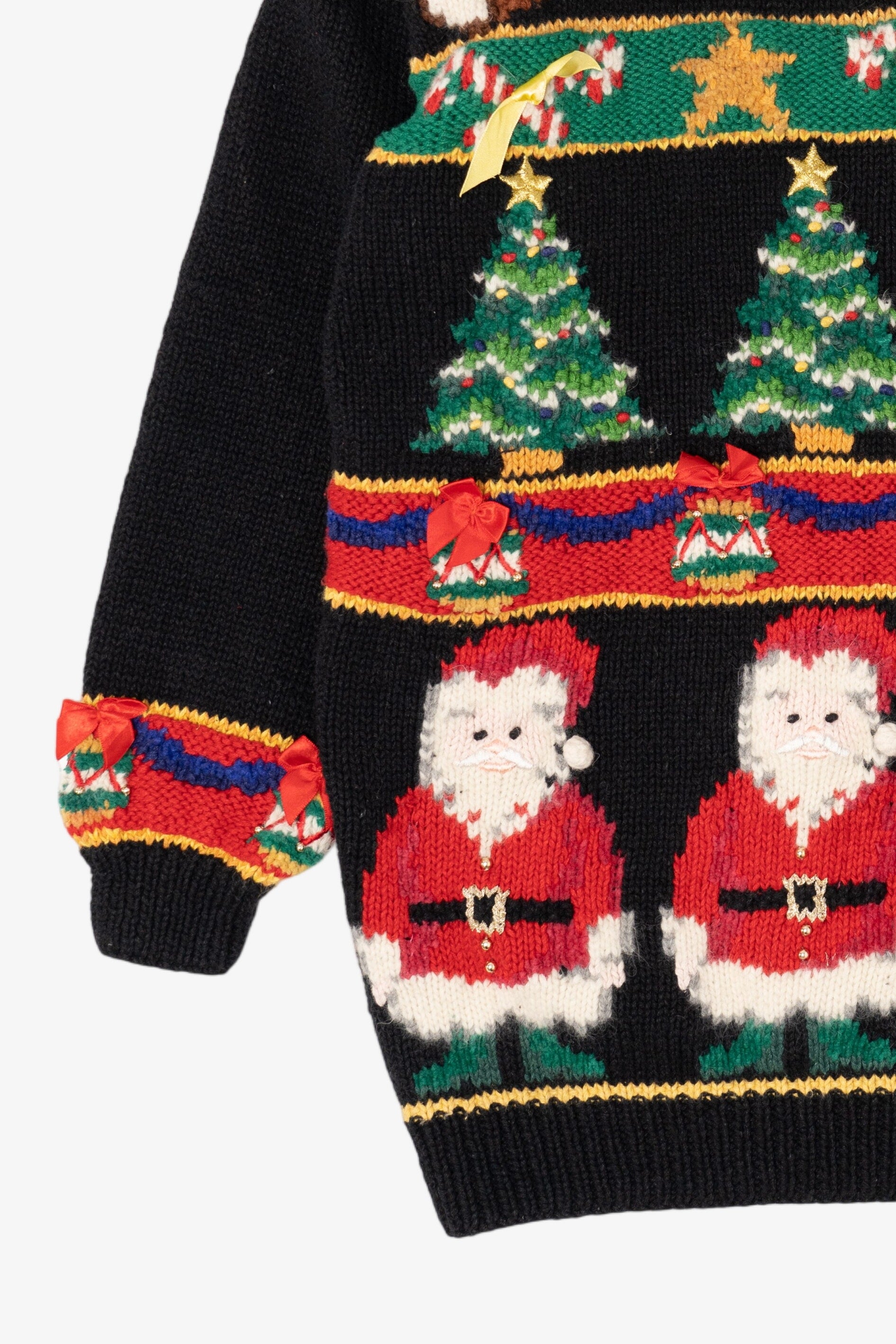 Vintage Hand Knit Black Contessa Viscont Ugly Christmas Pullover (1990s)