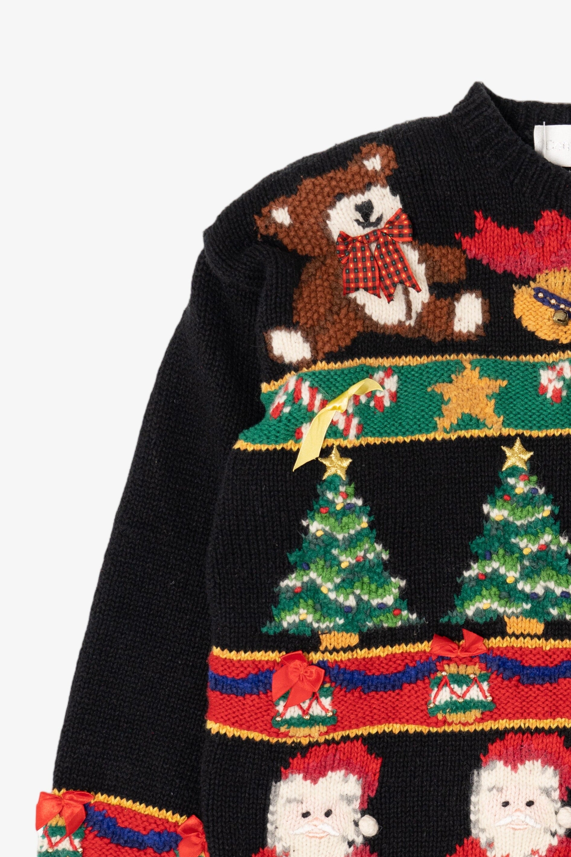 Vintage Hand Knit Black Contessa Viscont Ugly Christmas Pullover (1990s)