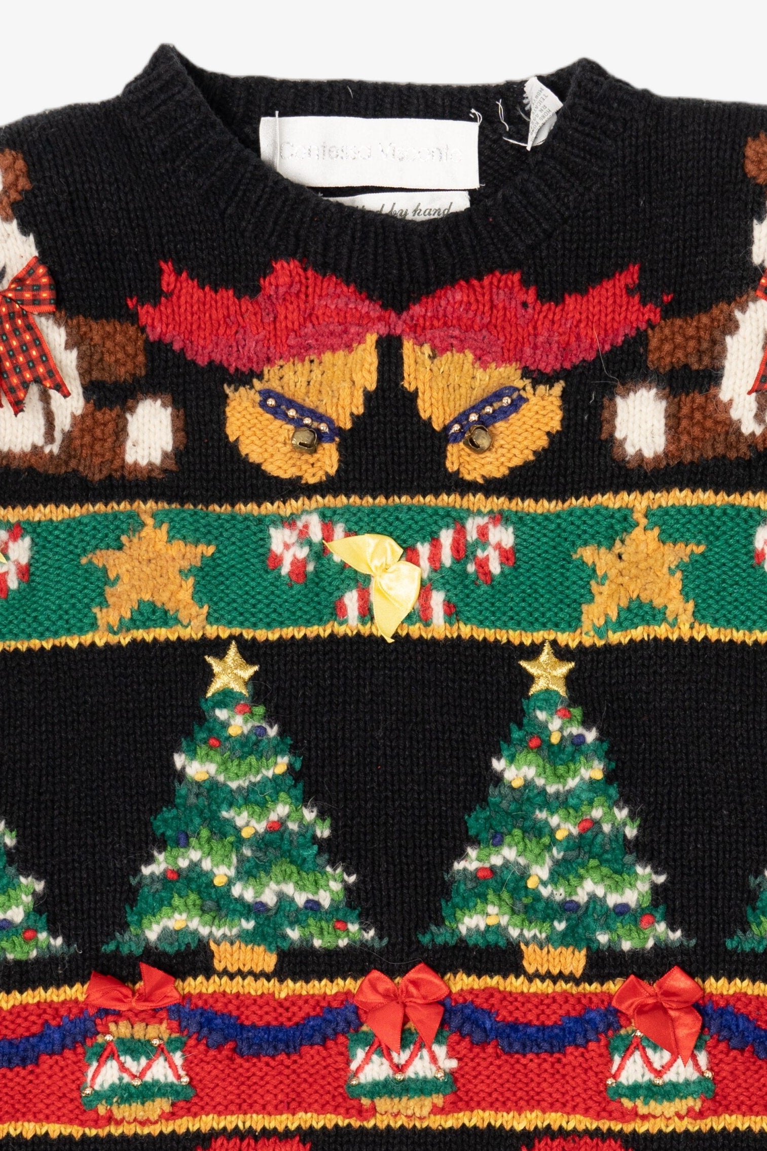Vintage Hand Knit Black Contessa Viscont Ugly Christmas Pullover (1990s)