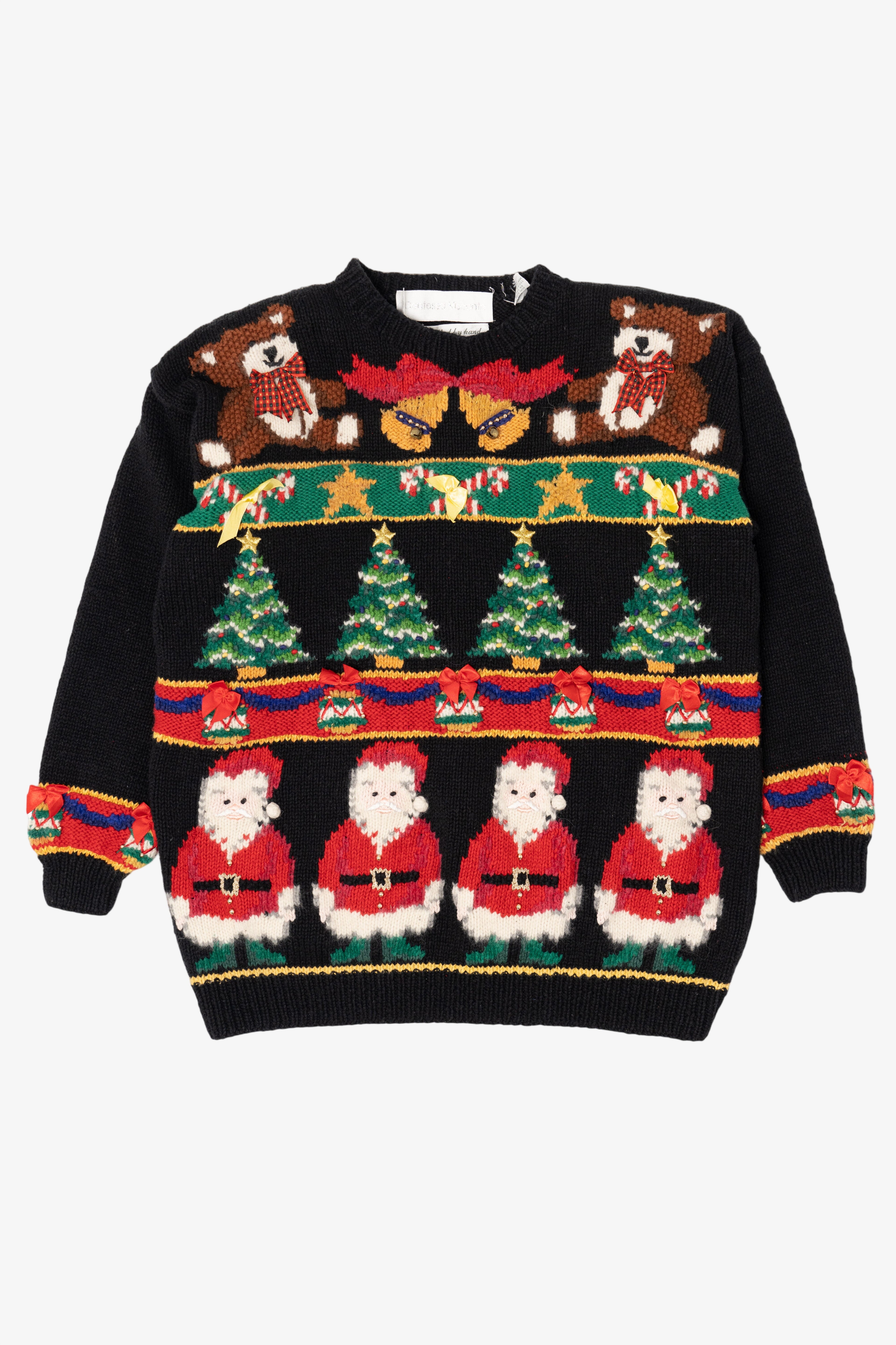 Vintage Hand Knit Black Contessa Viscont Ugly Christmas Pullover (1990s)