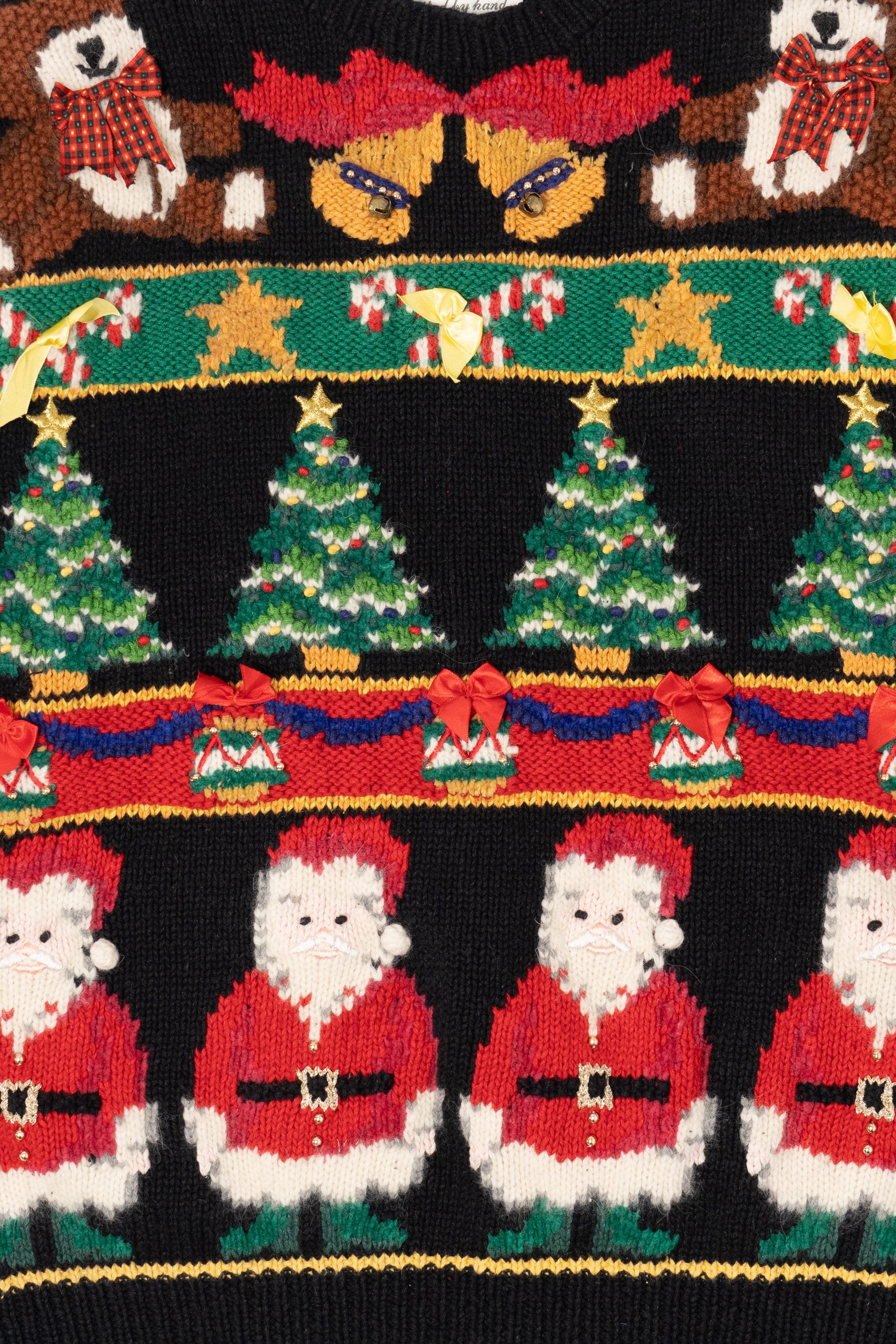 Vintage Hand Knit Black Contessa Viscont Ugly Christmas Pullover (1990s)