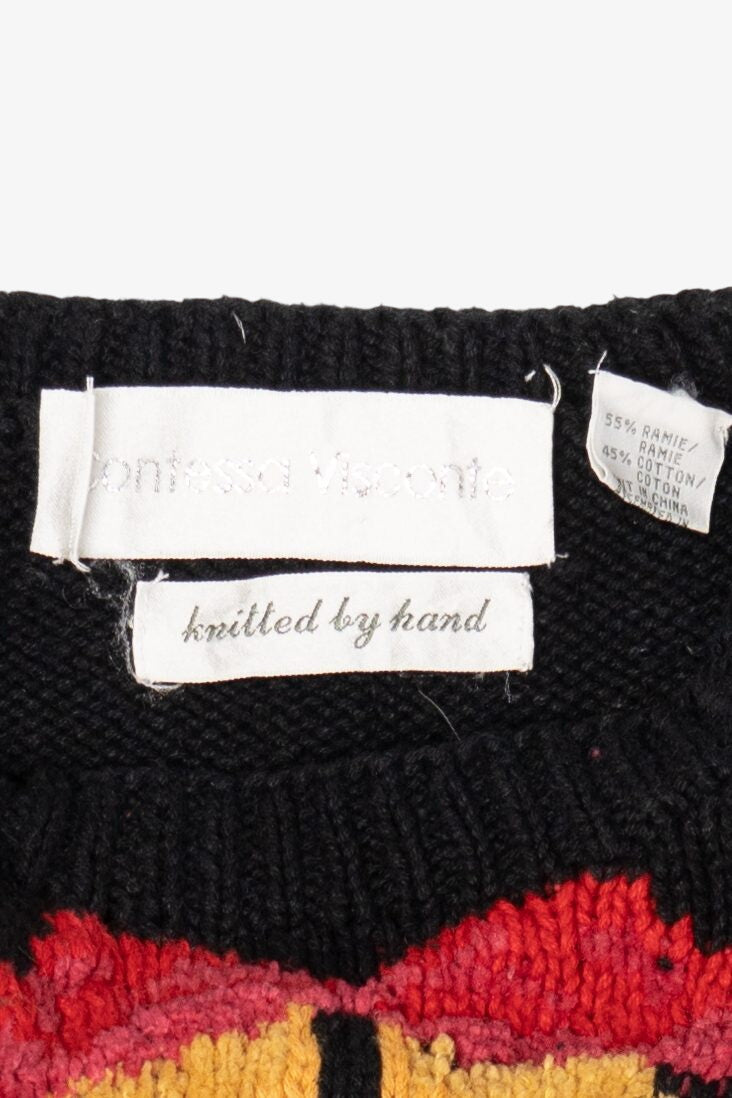 Vintage Hand Knit Black Contessa Viscont Ugly Christmas Pullover (1990s)