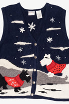 Vintage Navy Blue Bobbie Brooks Dogs Ugly Christmas Vest (1990s)
