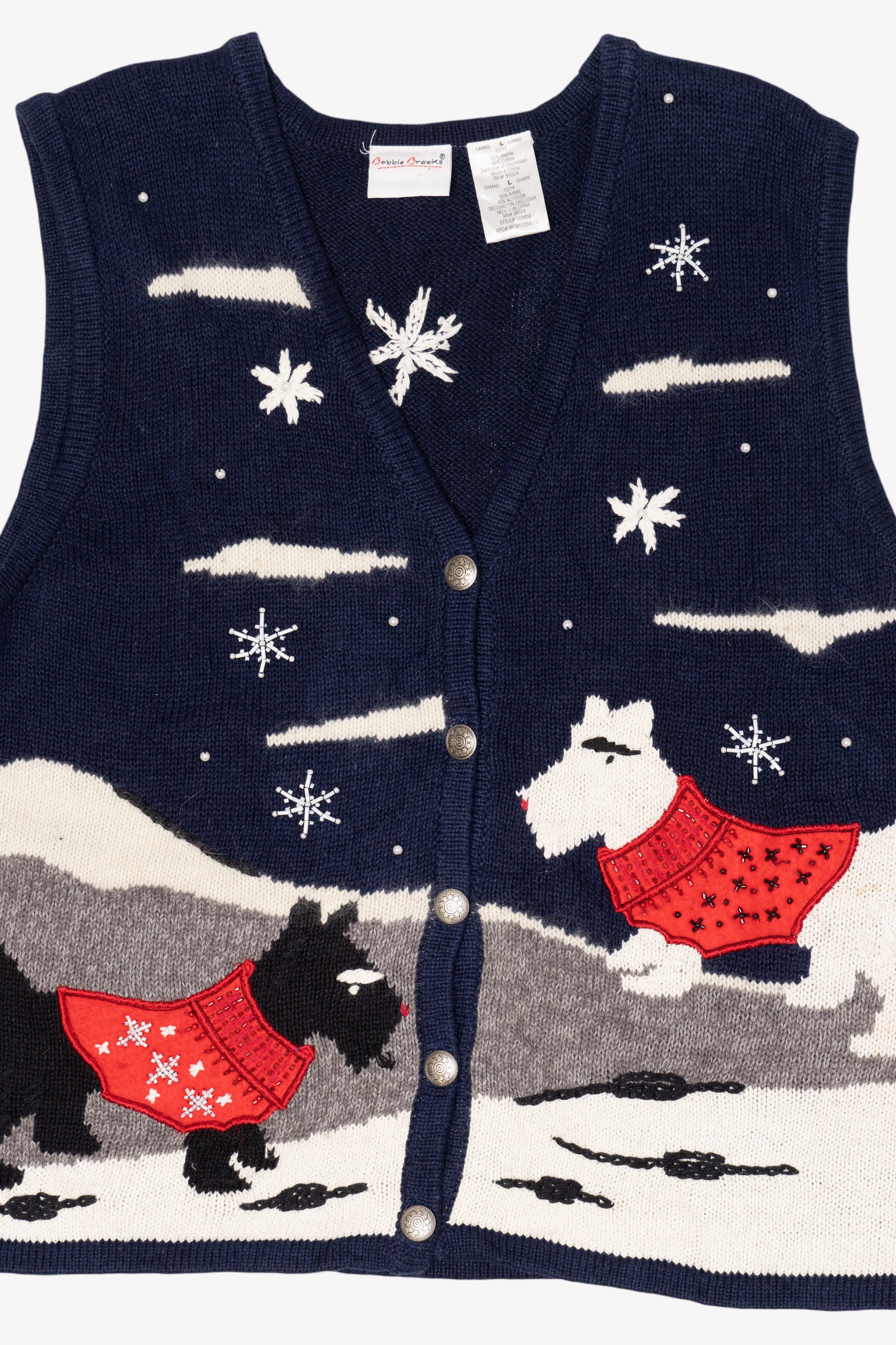 Vintage Navy Blue Bobbie Brooks Dogs Ugly Christmas Vest (1990s)