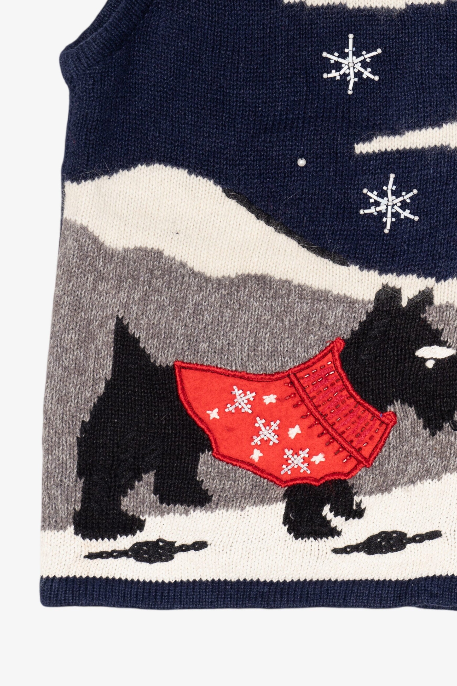 Vintage Navy Blue Bobbie Brooks Dogs Ugly Christmas Vest (1990s)
