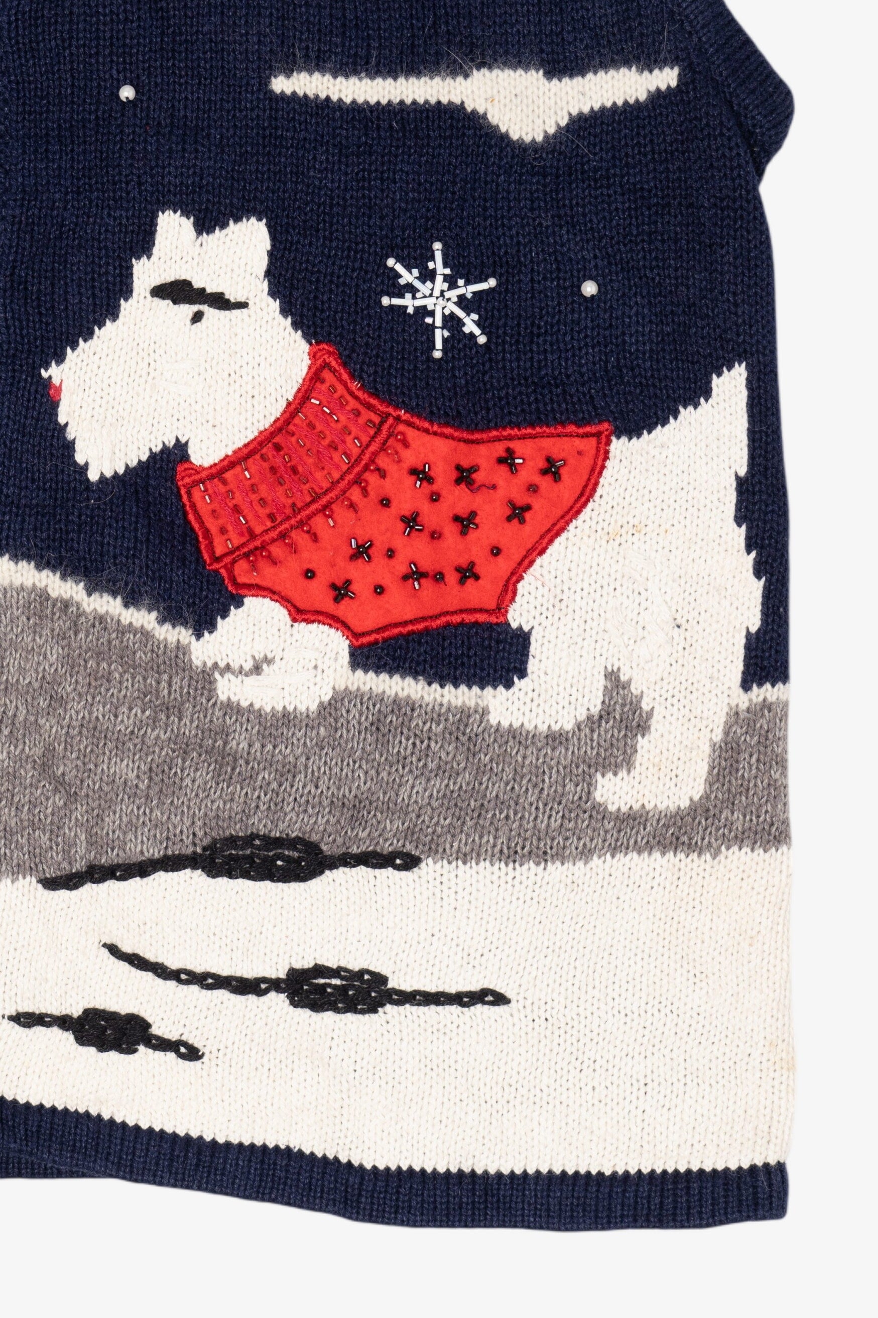 Vintage Navy Blue Bobbie Brooks Dogs Ugly Christmas Vest (1990s)