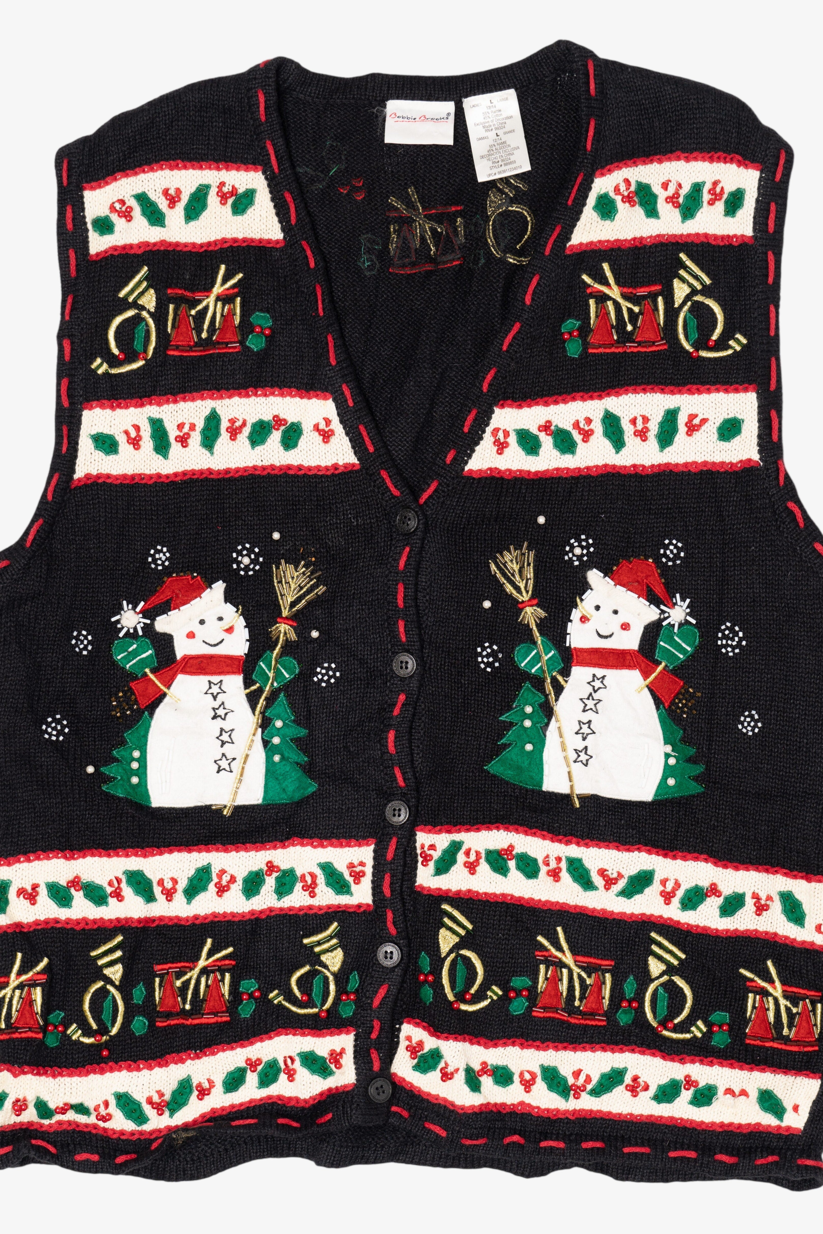Vintage Black Bobbie Brooks Snowmen Ugly Christmas Vest (1990s)
