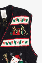 Vintage Black Bobbie Brooks Snowmen Ugly Christmas Vest (1990s)