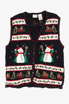 Vintage Black Bobbie Brooks Snowmen Ugly Christmas Vest (1990s)