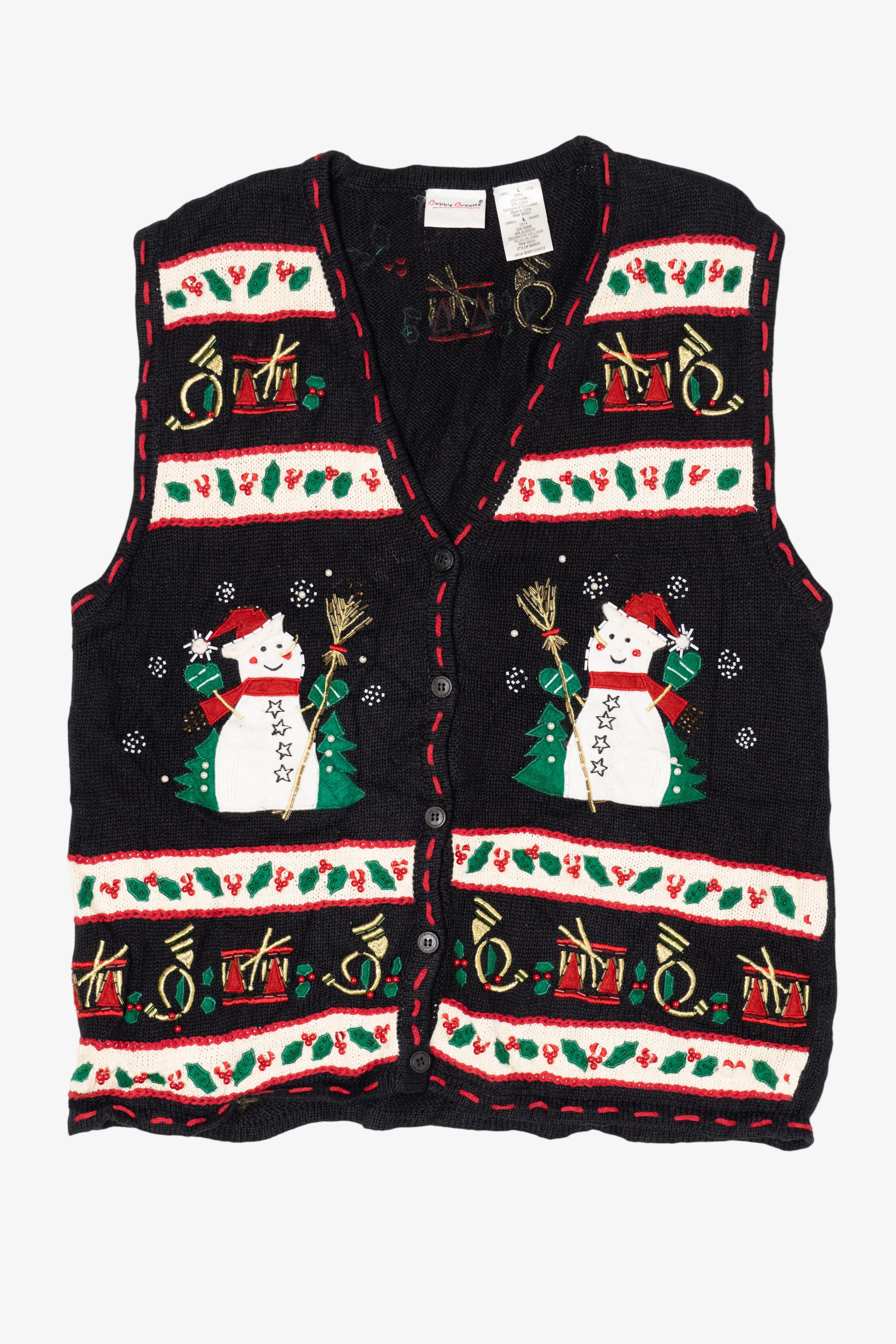 Vintage Black Bobbie Brooks Snowmen Ugly Christmas Vest (1990s)