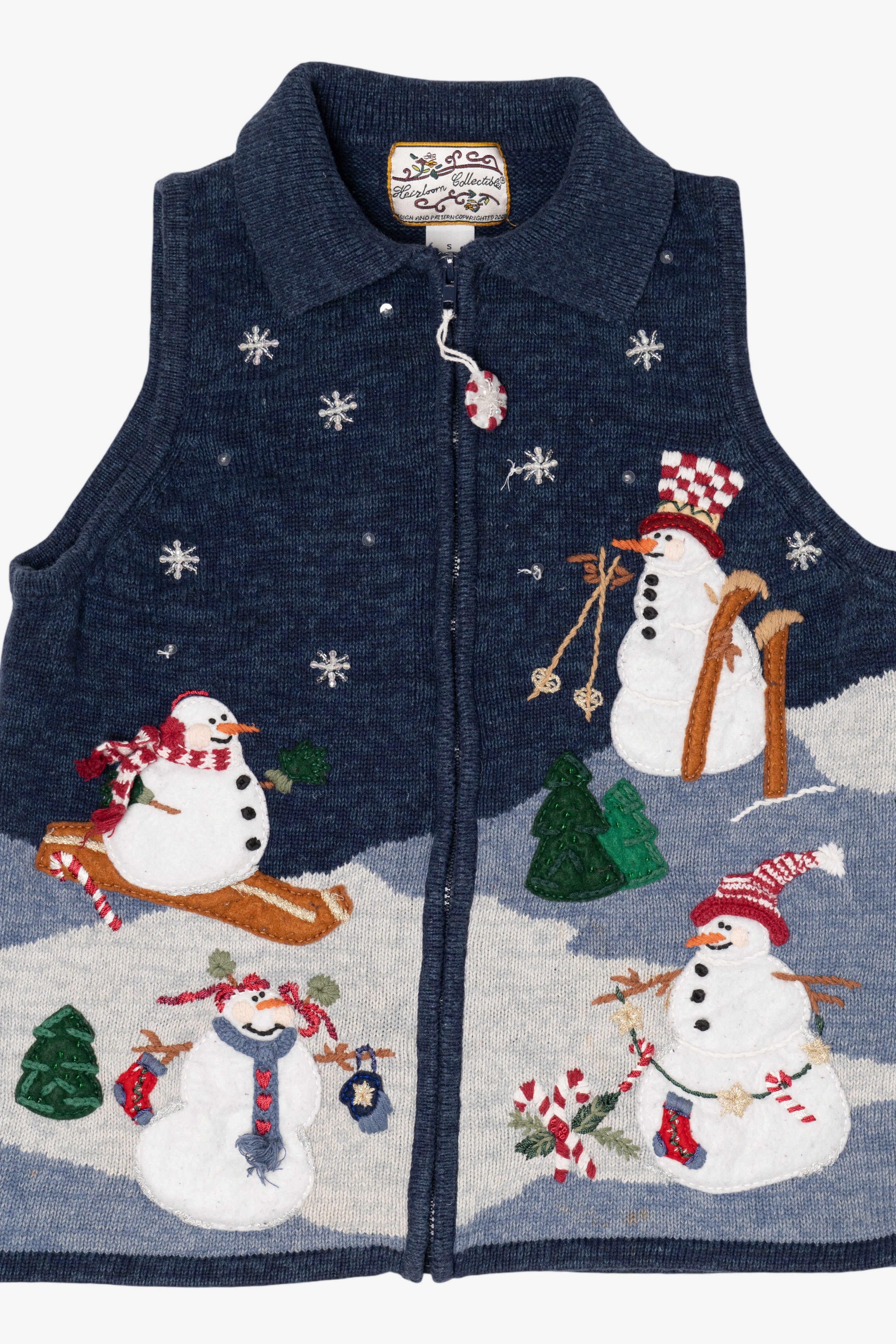 Vintage Blue Heirloom Collectible Snowmen Ugly Christmas Vest (2000s)