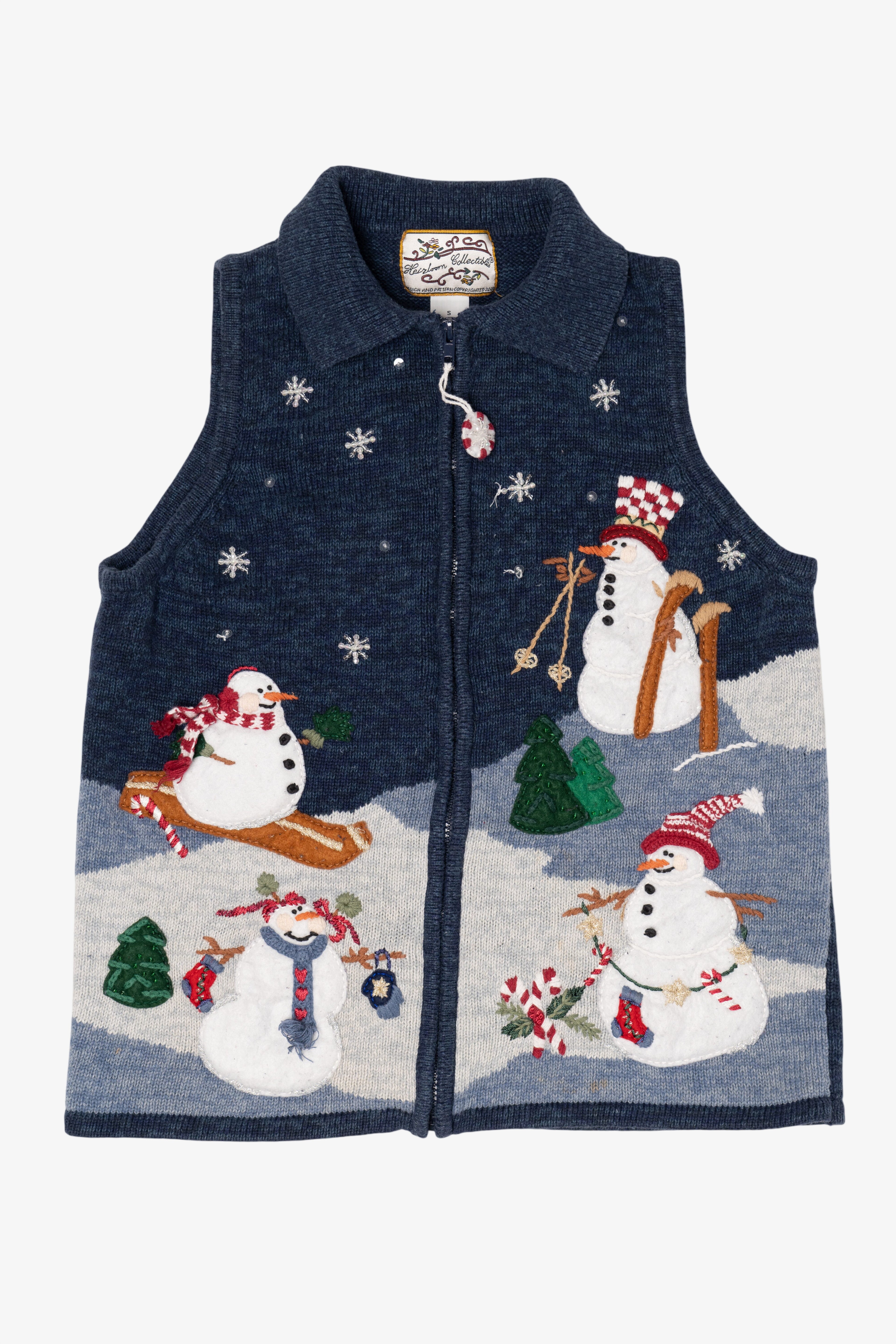 Vintage Blue Heirloom Collectible Snowmen Ugly Christmas Vest (2000s)