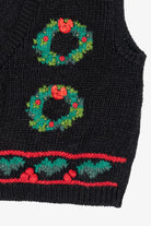 Vintage Hand Knit Black Blair Boutique Wreaths Ugly Christmas Vest (1990s)