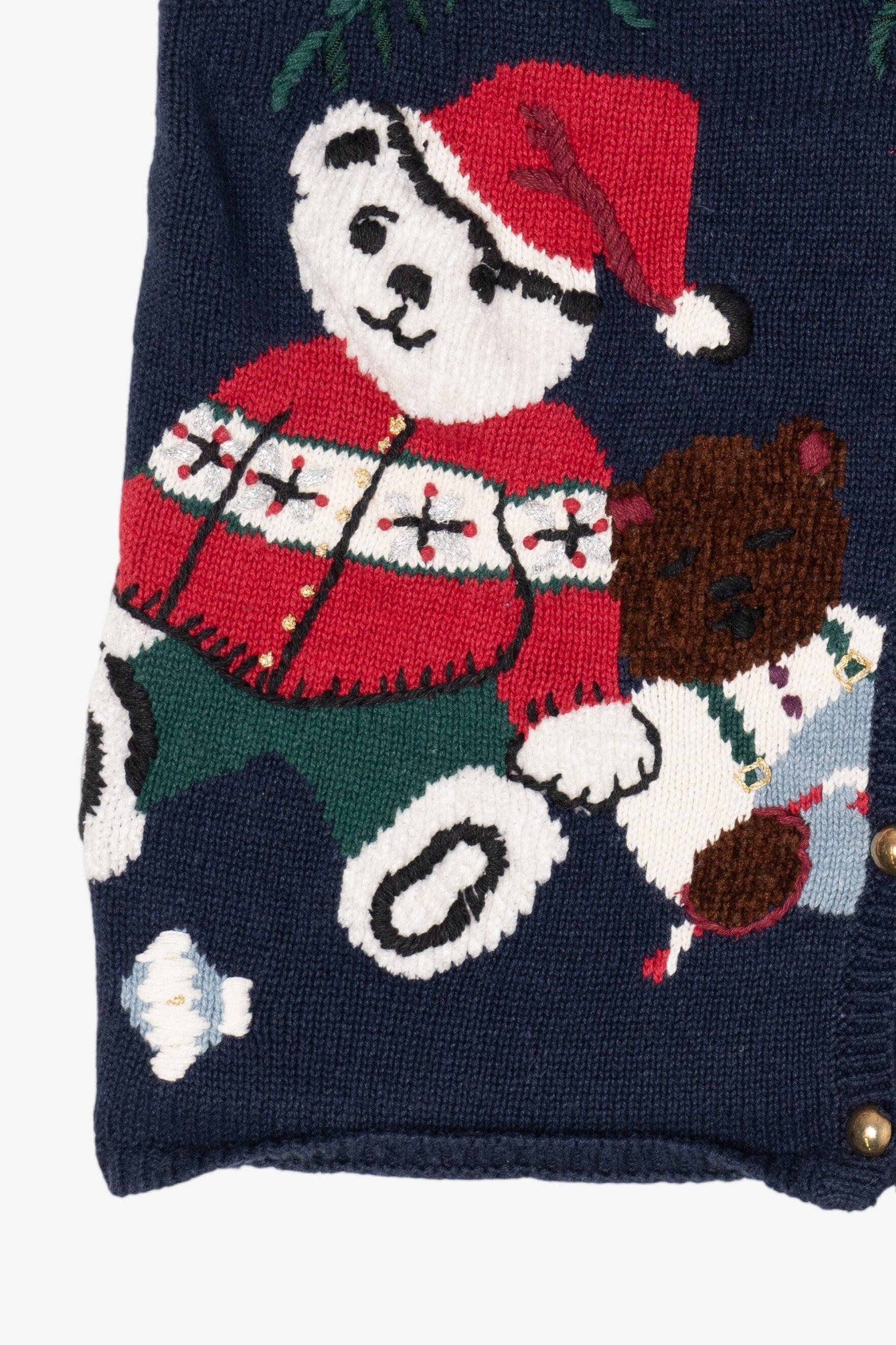 Vintage Navy Blue Capacity Teddy Bears Ugly Christmas Vest (1990s)