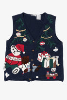 Vintage Navy Blue Capacity Teddy Bears Ugly Christmas Vest (1990s)
