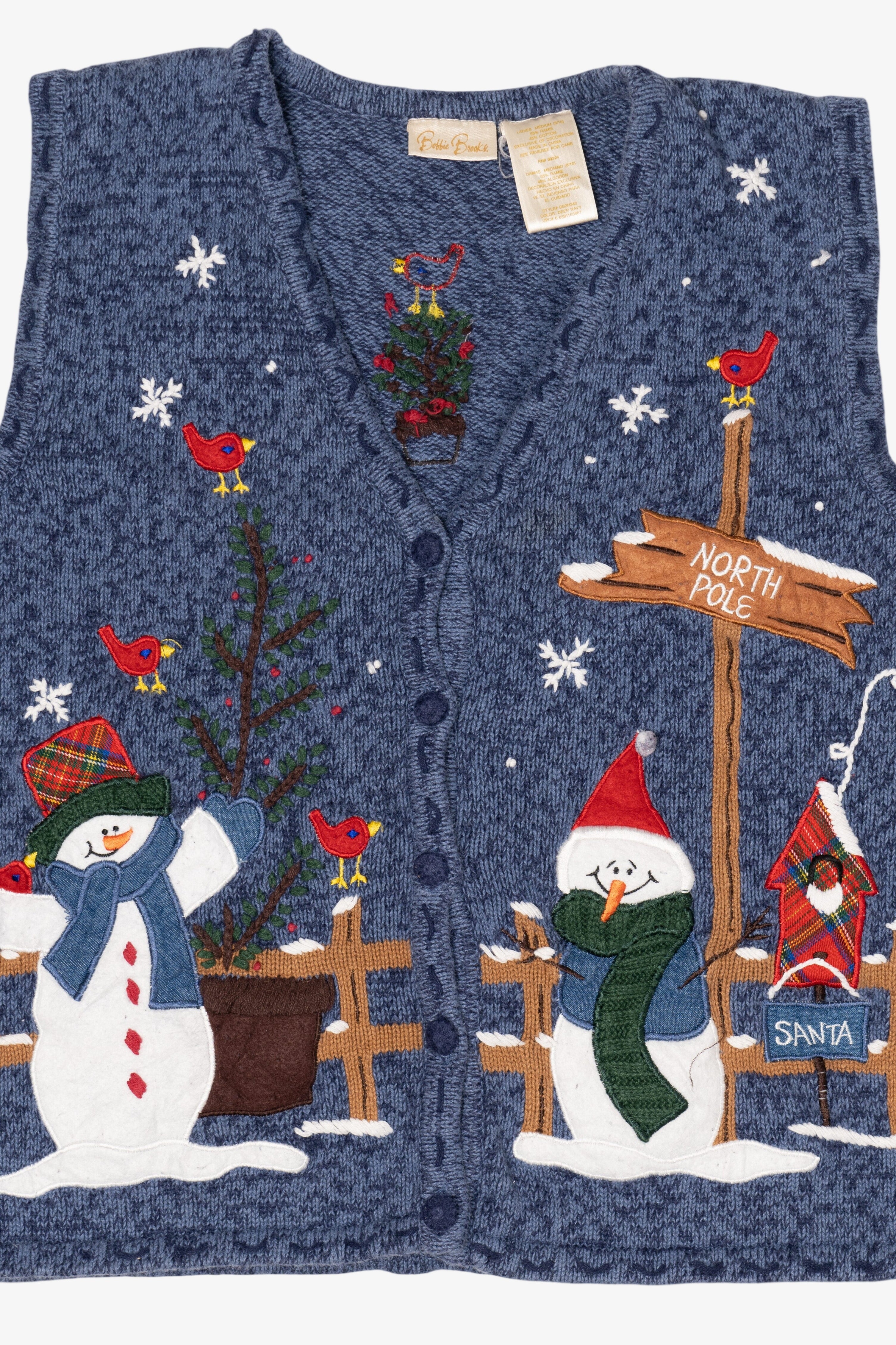 Vintage Blue Bobbie Brooks Snowmen Ugly Christmas Vest (1990s)