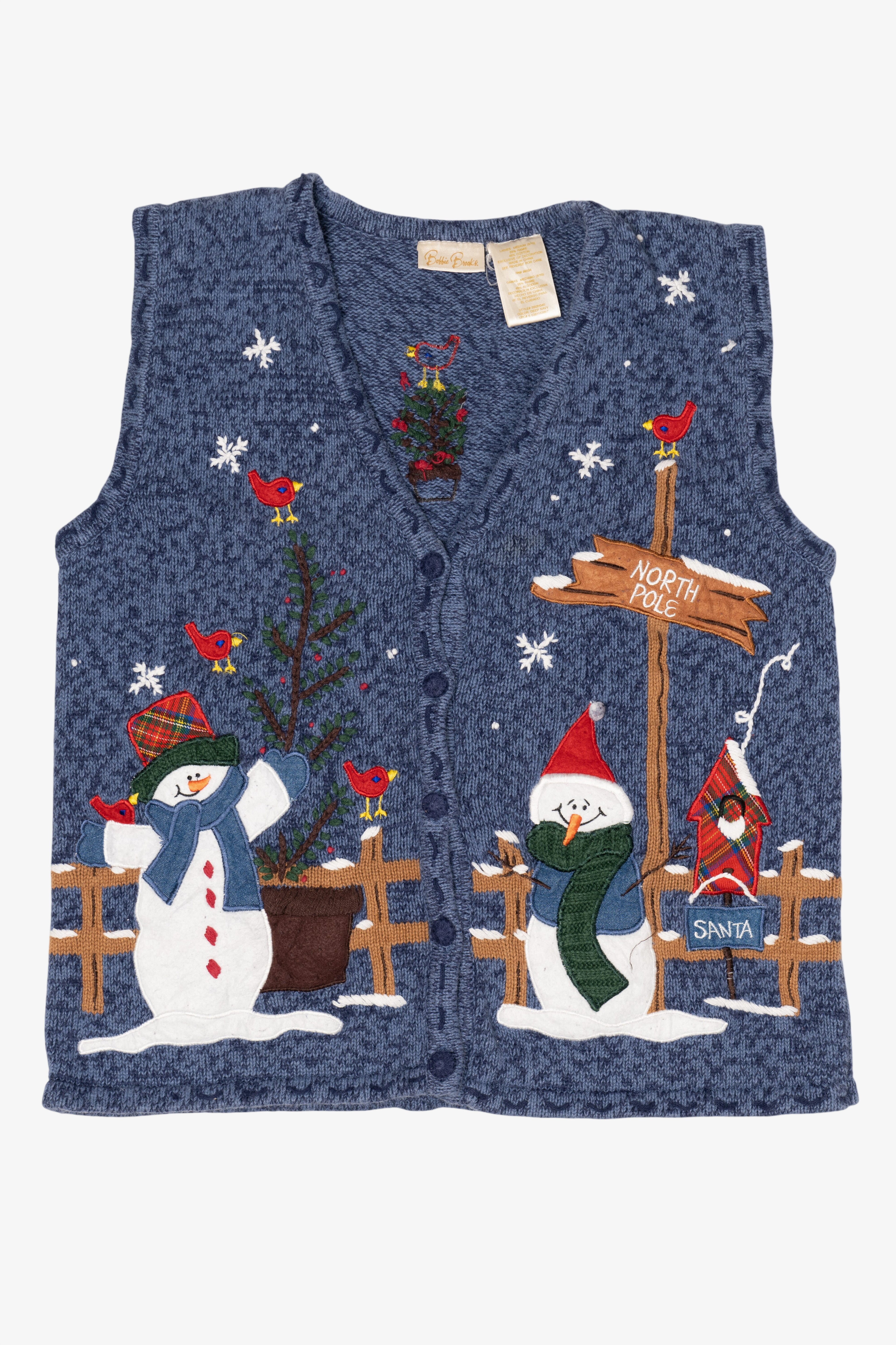 Vintage Blue Bobbie Brooks Snowmen Ugly Christmas Vest (1990s)