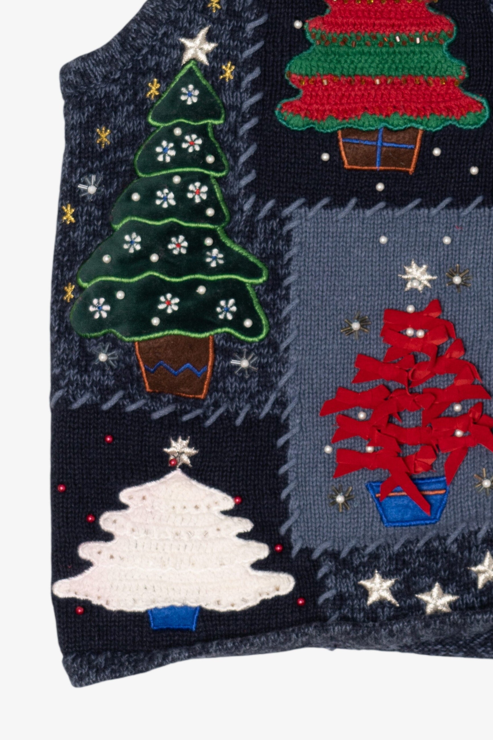 Vintage Navy Blue Designers Originals Studio Trees Ugly Christmas Vest (1990s)
