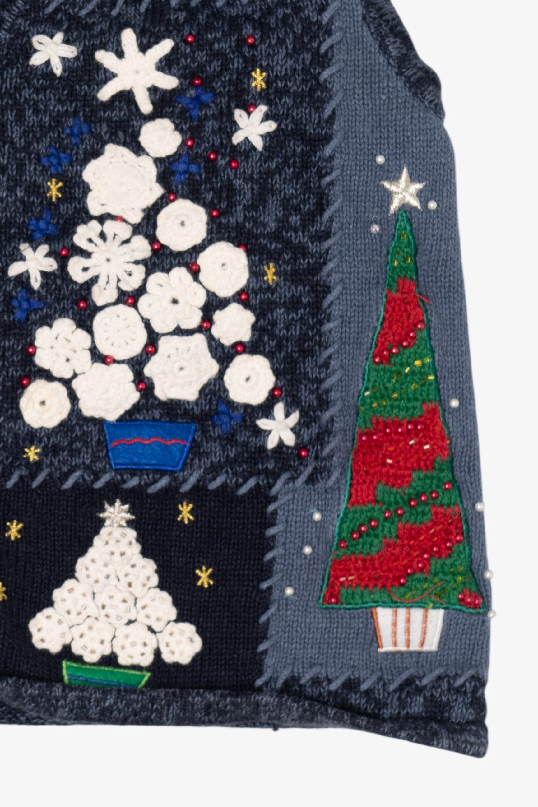Vintage Navy Blue Designers Originals Studio Trees Ugly Christmas Vest (1990s)