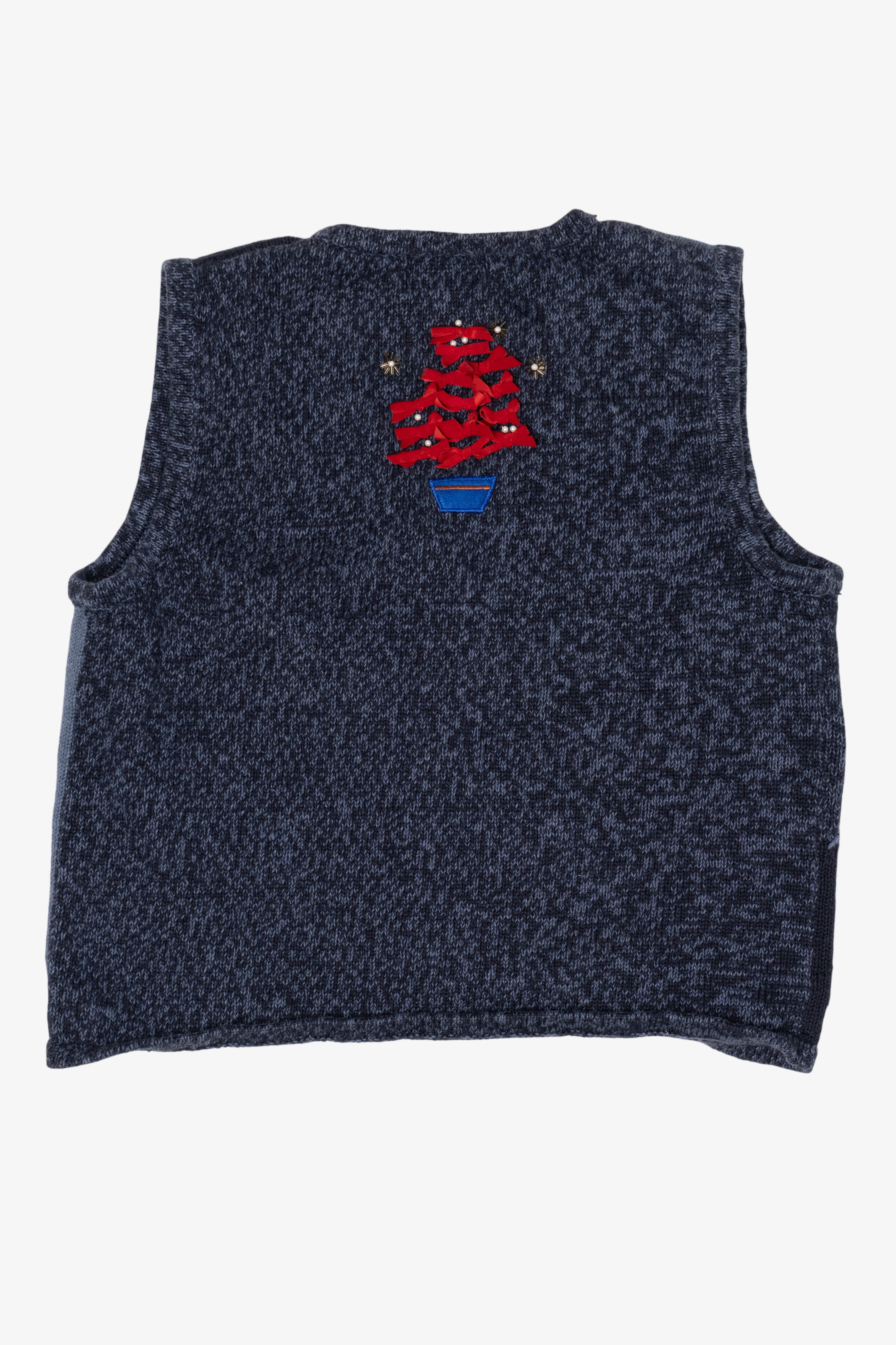 Vintage Navy Blue Designers Originals Studio Trees Ugly Christmas Vest (1990s)