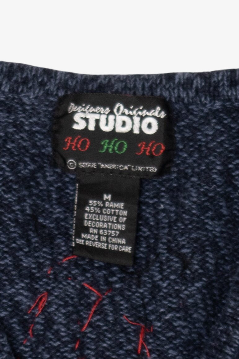 Vintage Navy Blue Designers Originals Studio Trees Ugly Christmas Vest (1990s)