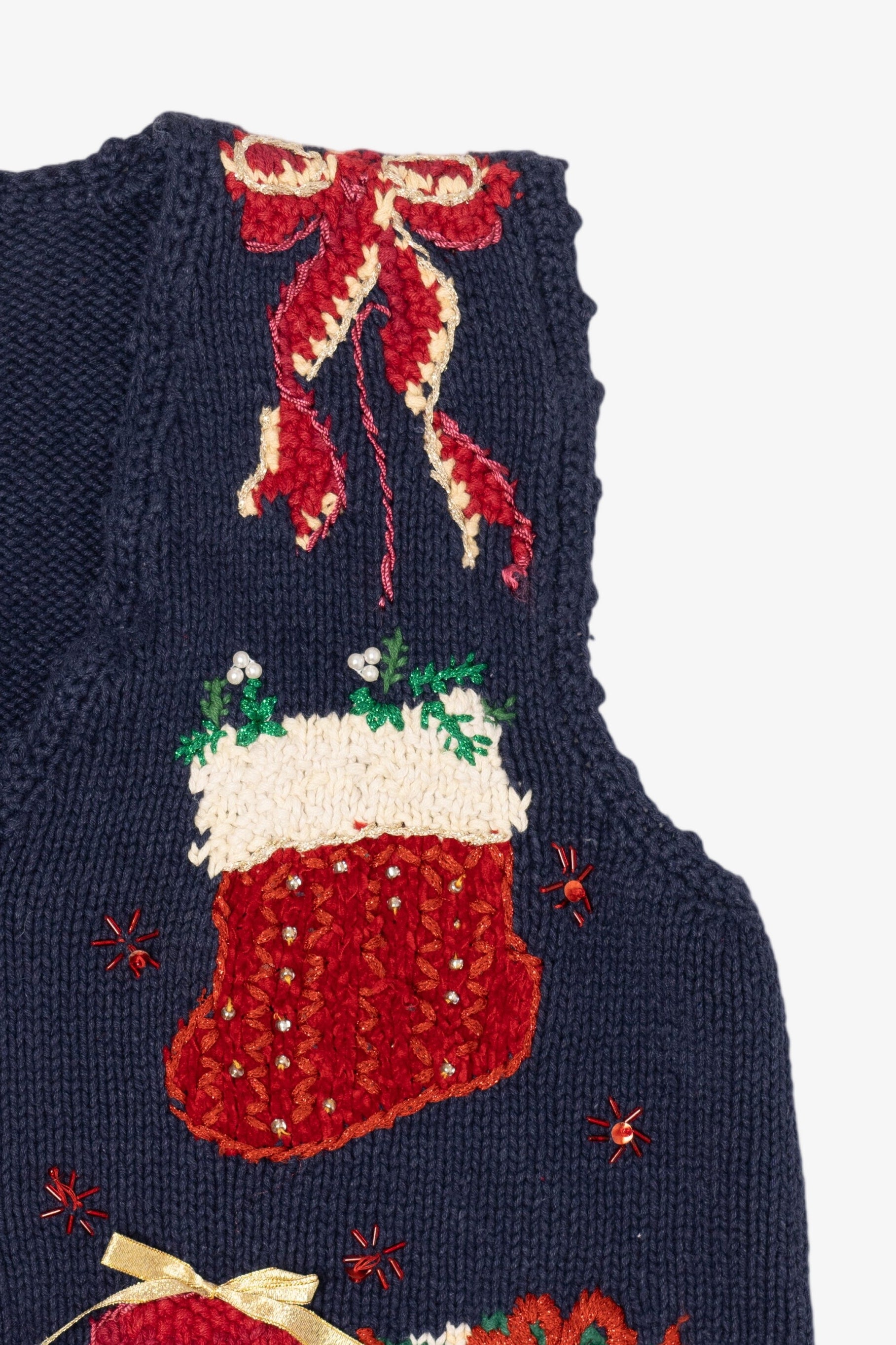 Vintage Navy Blue Tiara International Cat Under Tree Ugly Christmas Vest (1990s)
