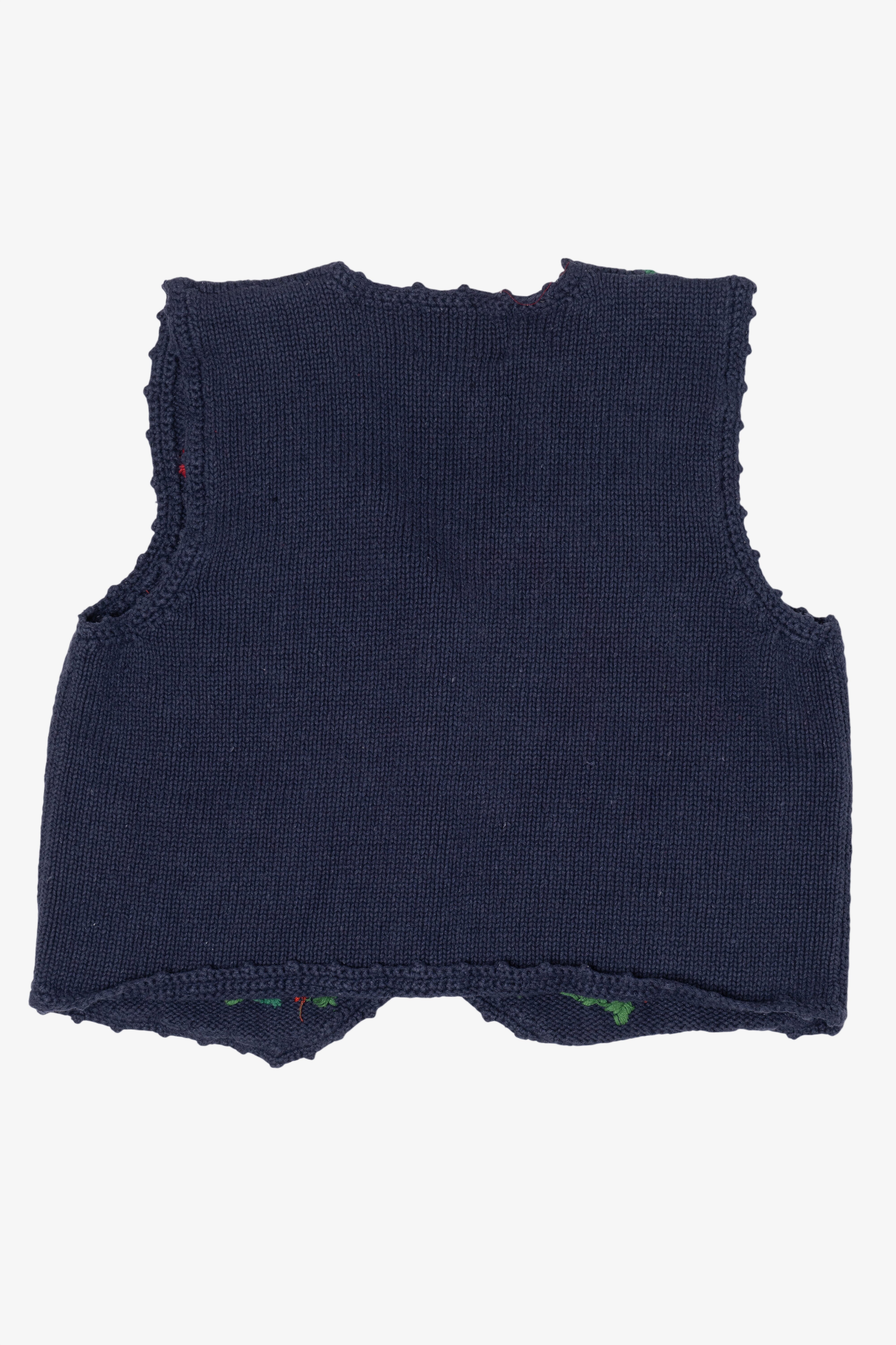 Vintage Navy Blue Tiara International Cat Under Tree Ugly Christmas Vest (1990s)