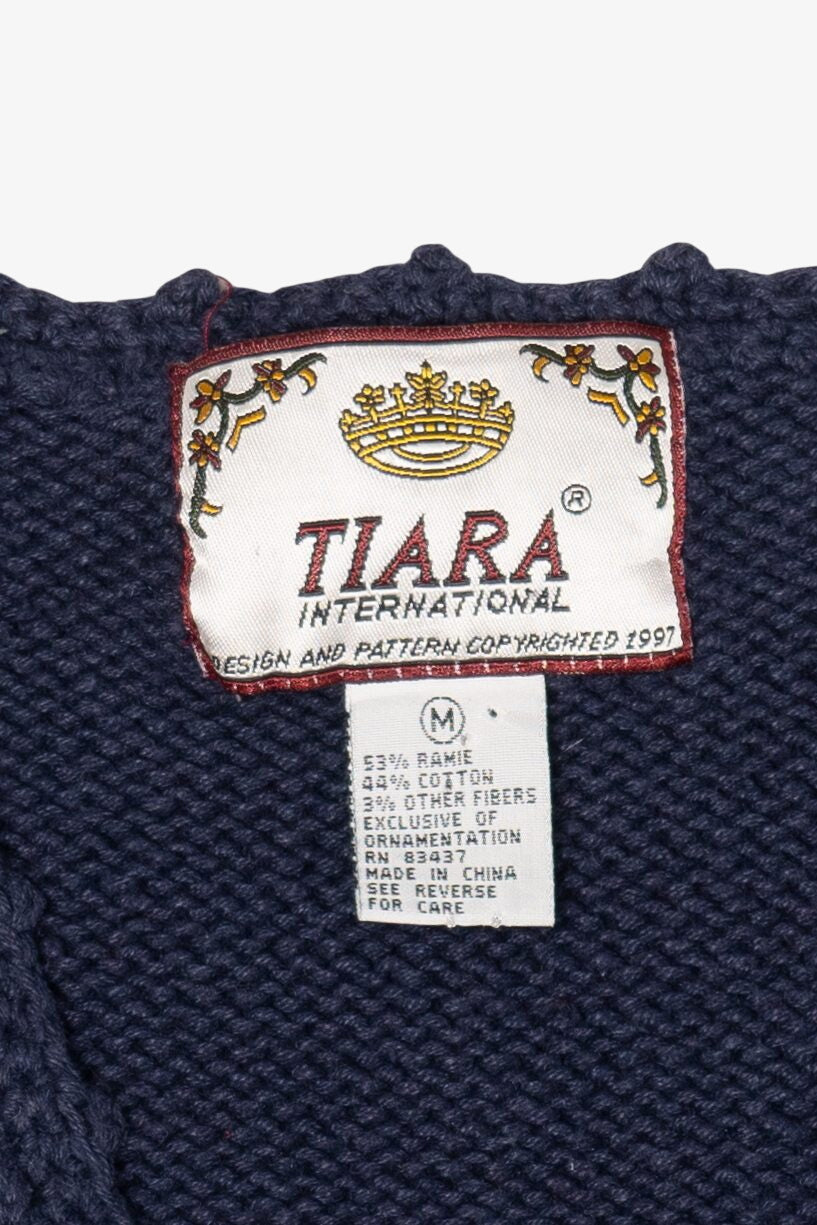 Vintage Navy Blue Tiara International Cat Under Tree Ugly Christmas Vest (1990s)