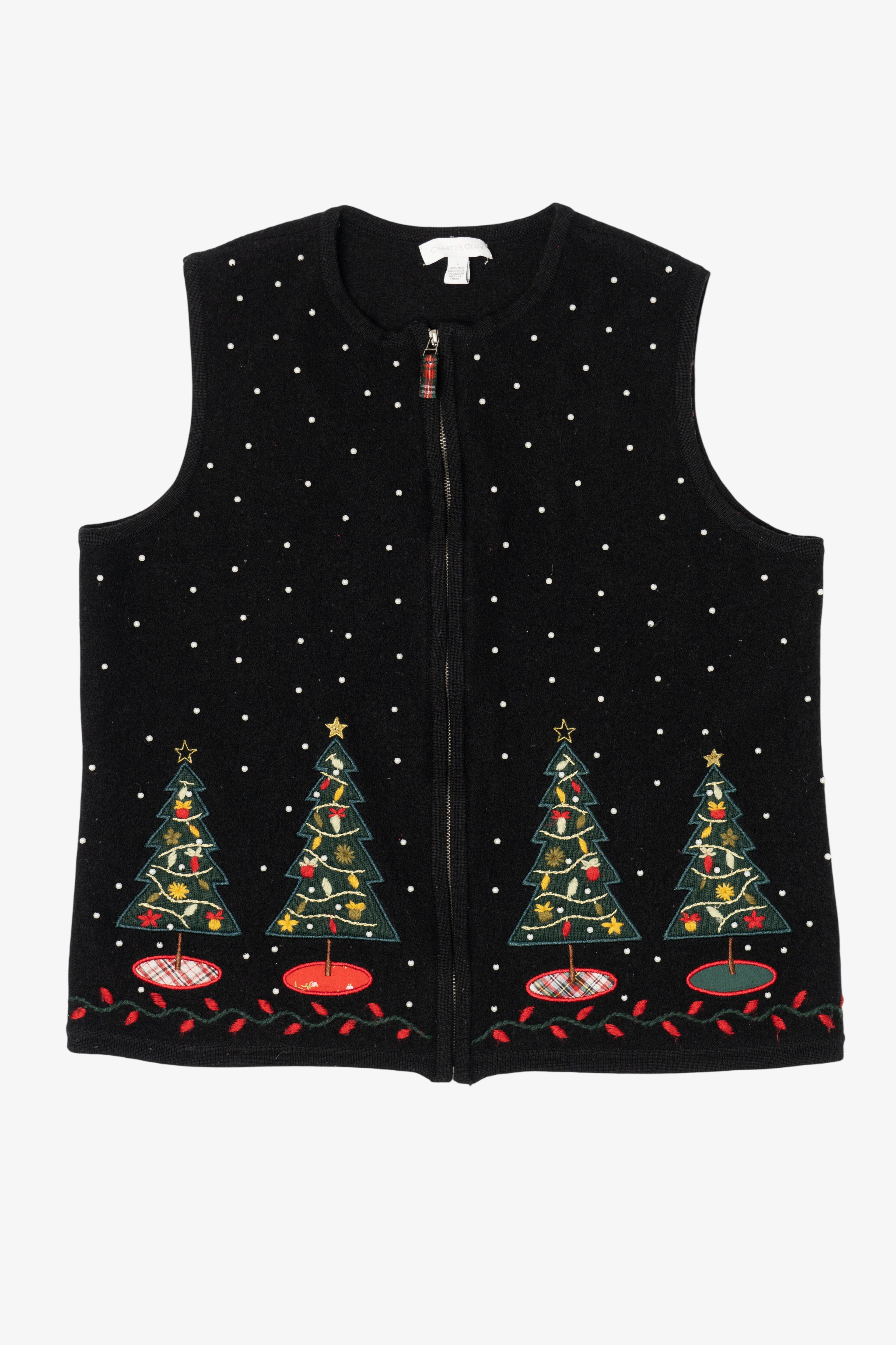 Vintage Black Charter Club Trees Ugly Christmas Vest (1990s)