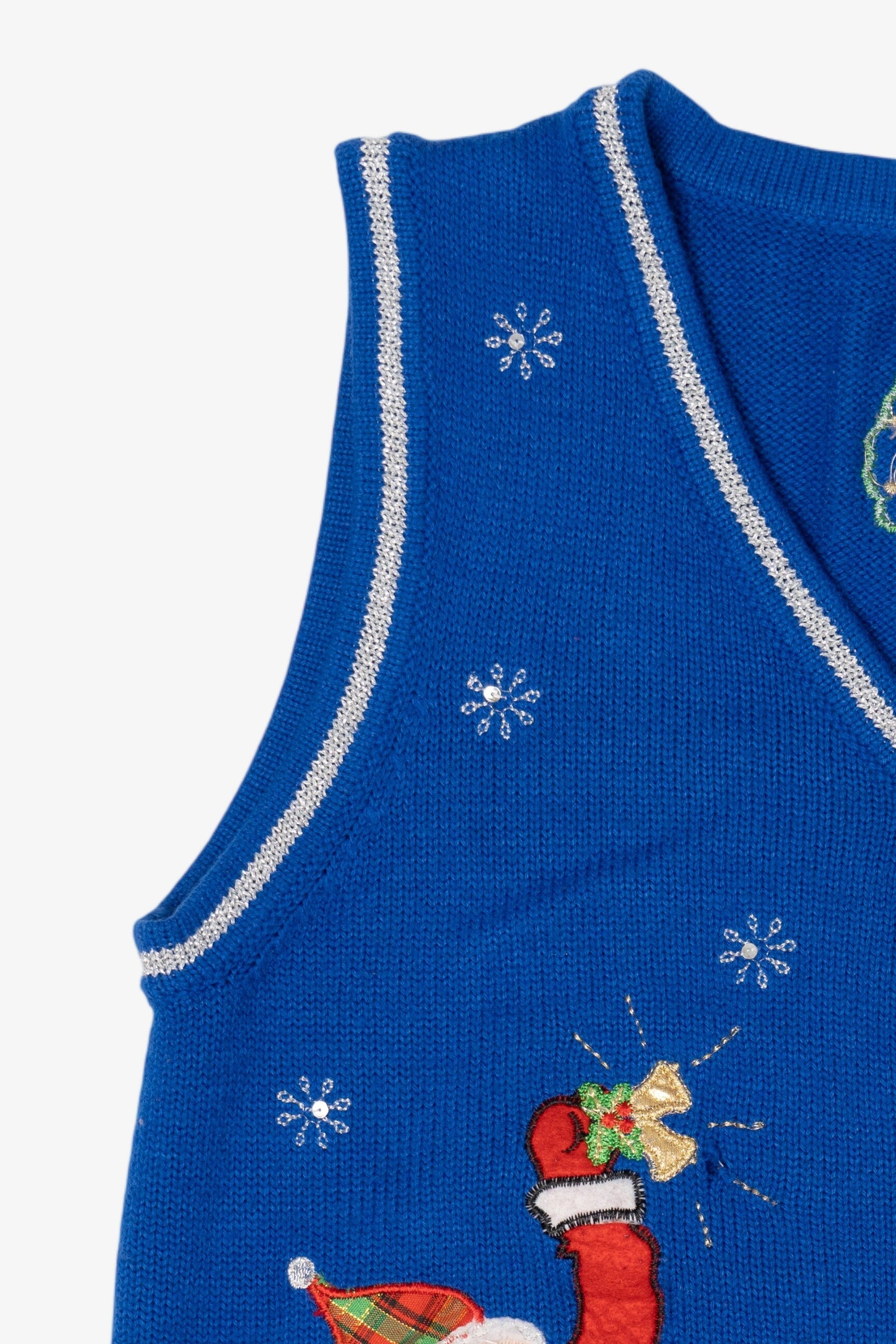 Vintage Blue Santa Fireplace Ugly Christmas Vest (2000s)