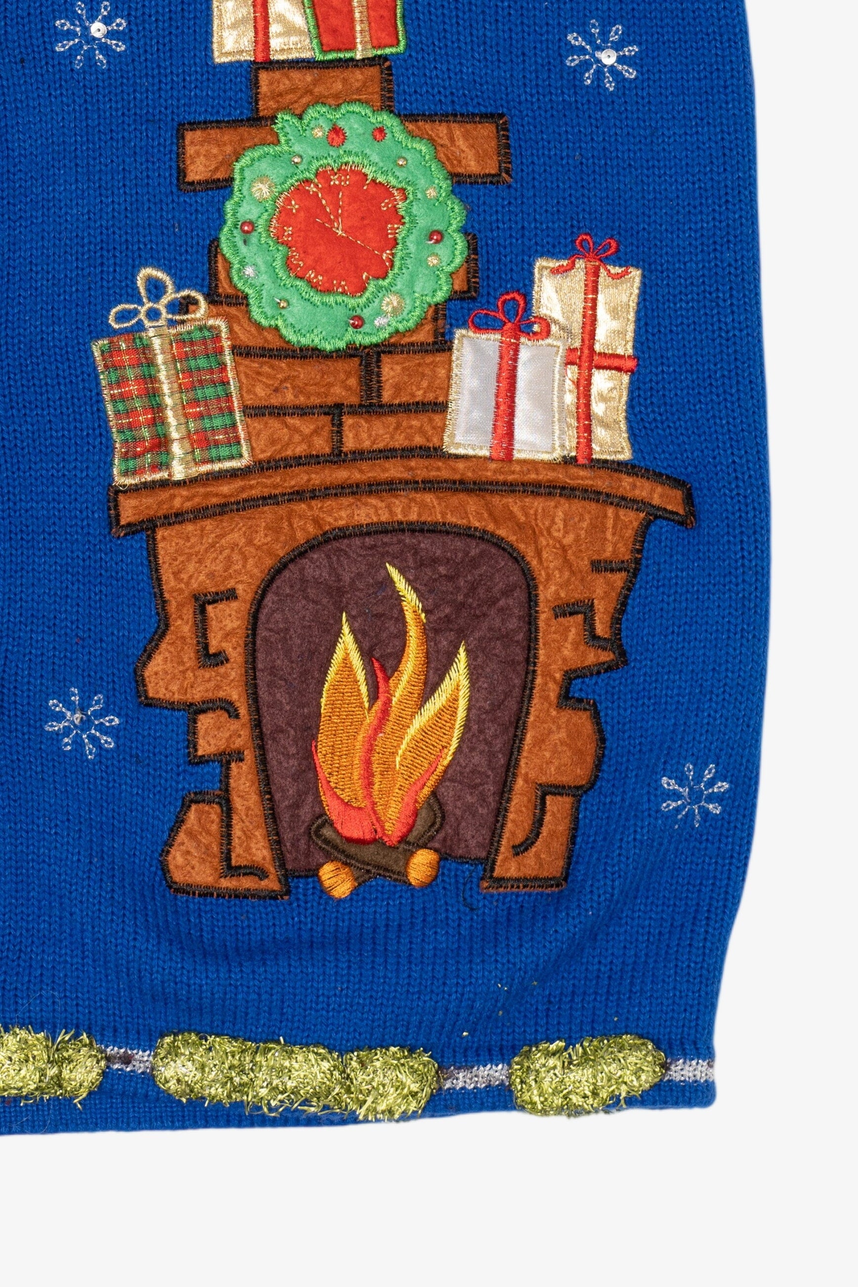 Vintage Blue Santa Fireplace Ugly Christmas Vest (2000s)