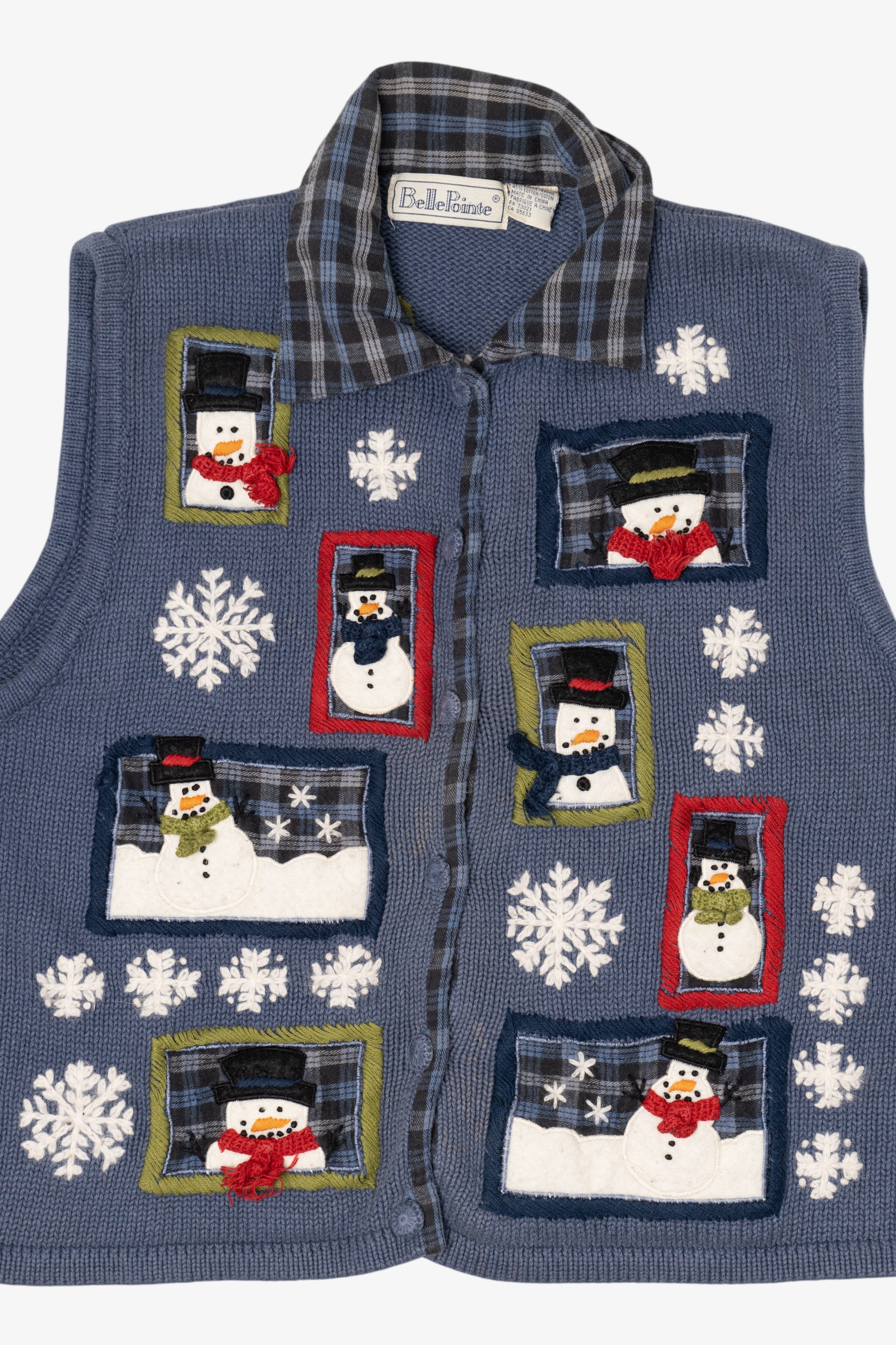 Vintage Blue Belle Pointe Snowmen Ugly Christmas Vest (1990s)