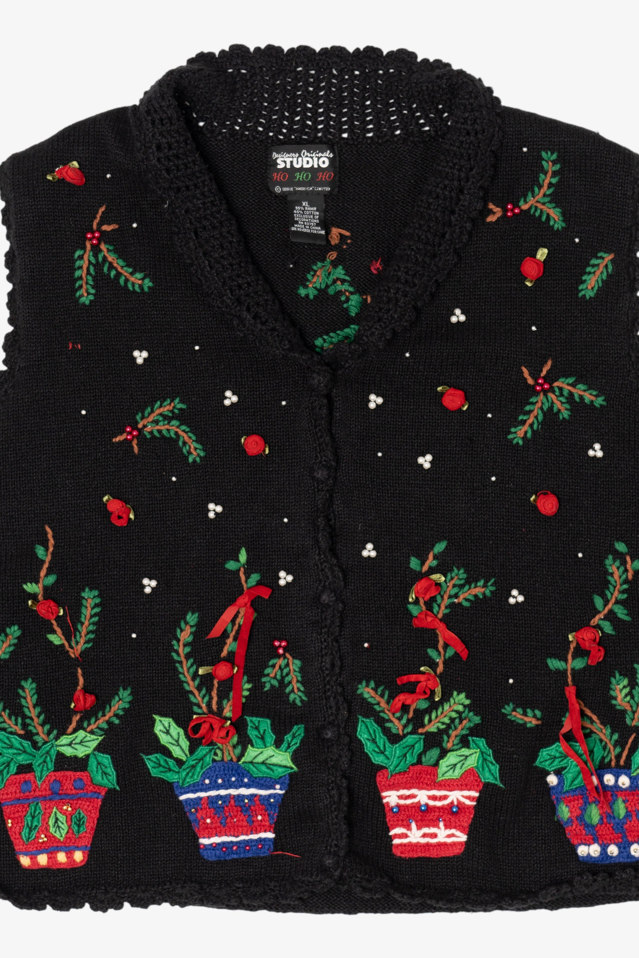 Vintage Black Designers Originals Studio Flowers Ugly Christmas Vest (1990s)