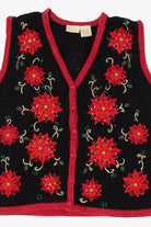 Vintage Black Bobbie Brooks Poinsettias Ugly Christmas Vest (1990s)