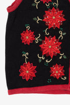 Vintage Black Bobbie Brooks Poinsettias Ugly Christmas Vest (1990s)