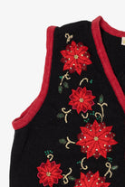 Vintage Black Bobbie Brooks Poinsettias Ugly Christmas Vest (1990s)