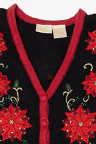 Vintage Black Bobbie Brooks Poinsettias Ugly Christmas Vest (1990s)