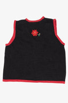 Vintage Black Bobbie Brooks Poinsettias Ugly Christmas Vest (1990s)