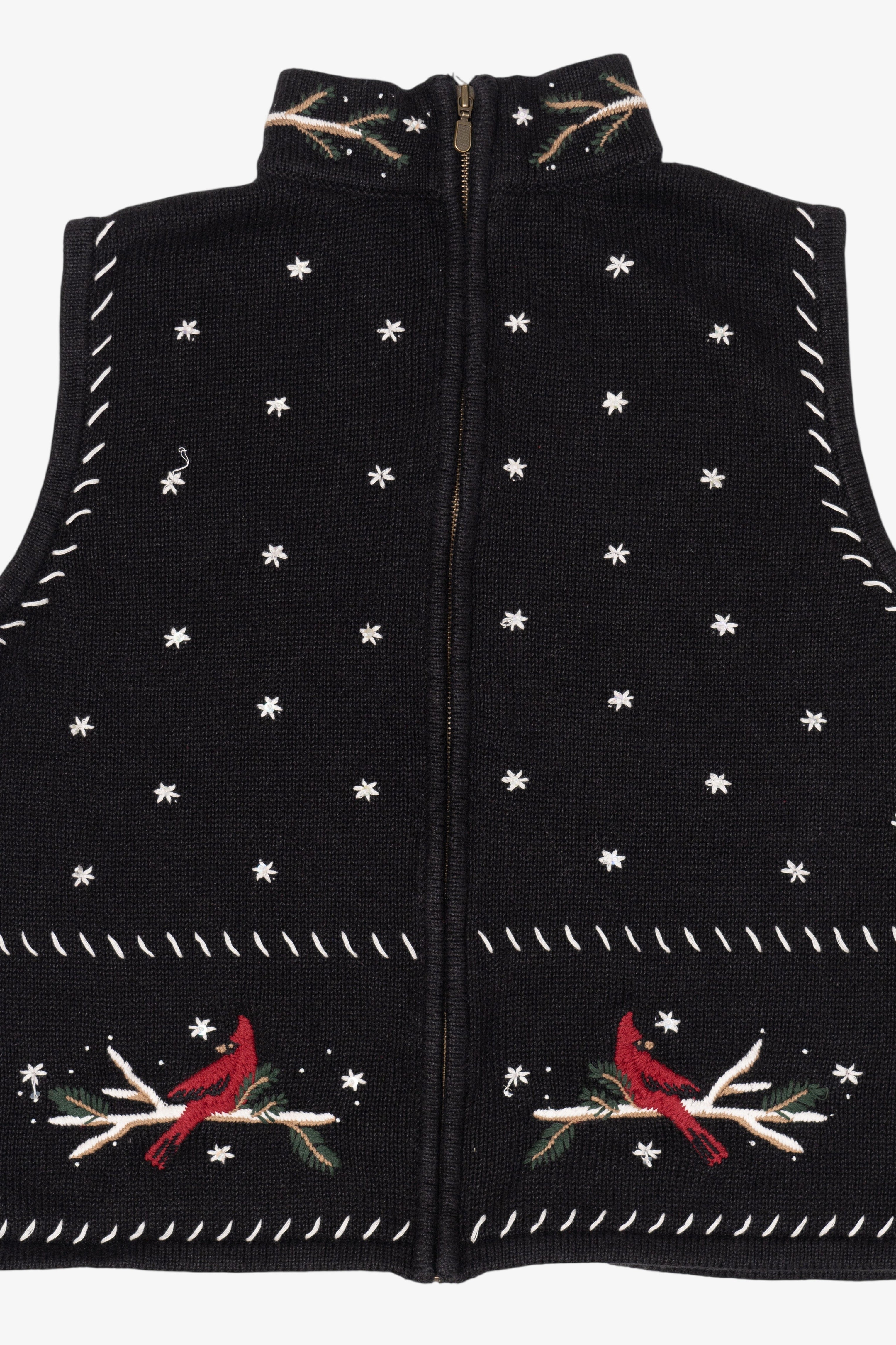 Vintage Hand Embroidered Black Christopher & Banks Cardinals Ugly Christmas Vest (1990s)