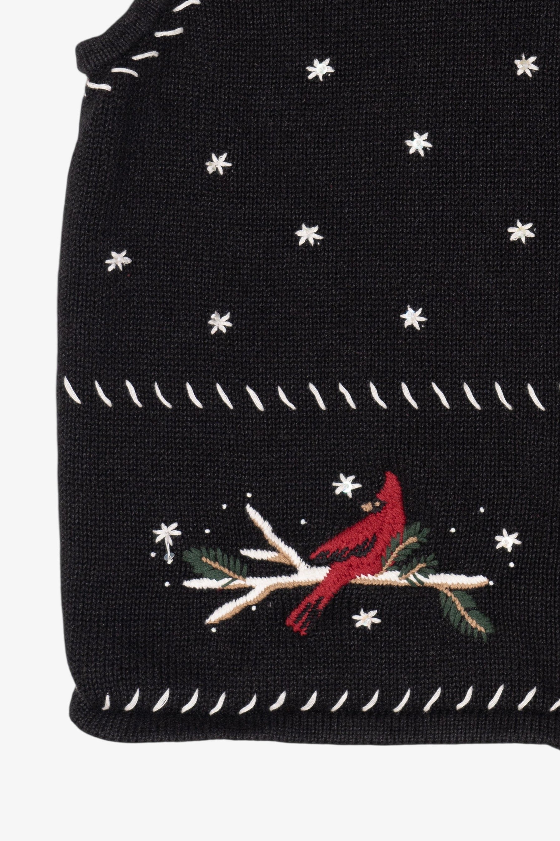 Vintage Hand Embroidered Black Christopher & Banks Cardinals Ugly Christmas Vest (1990s)
