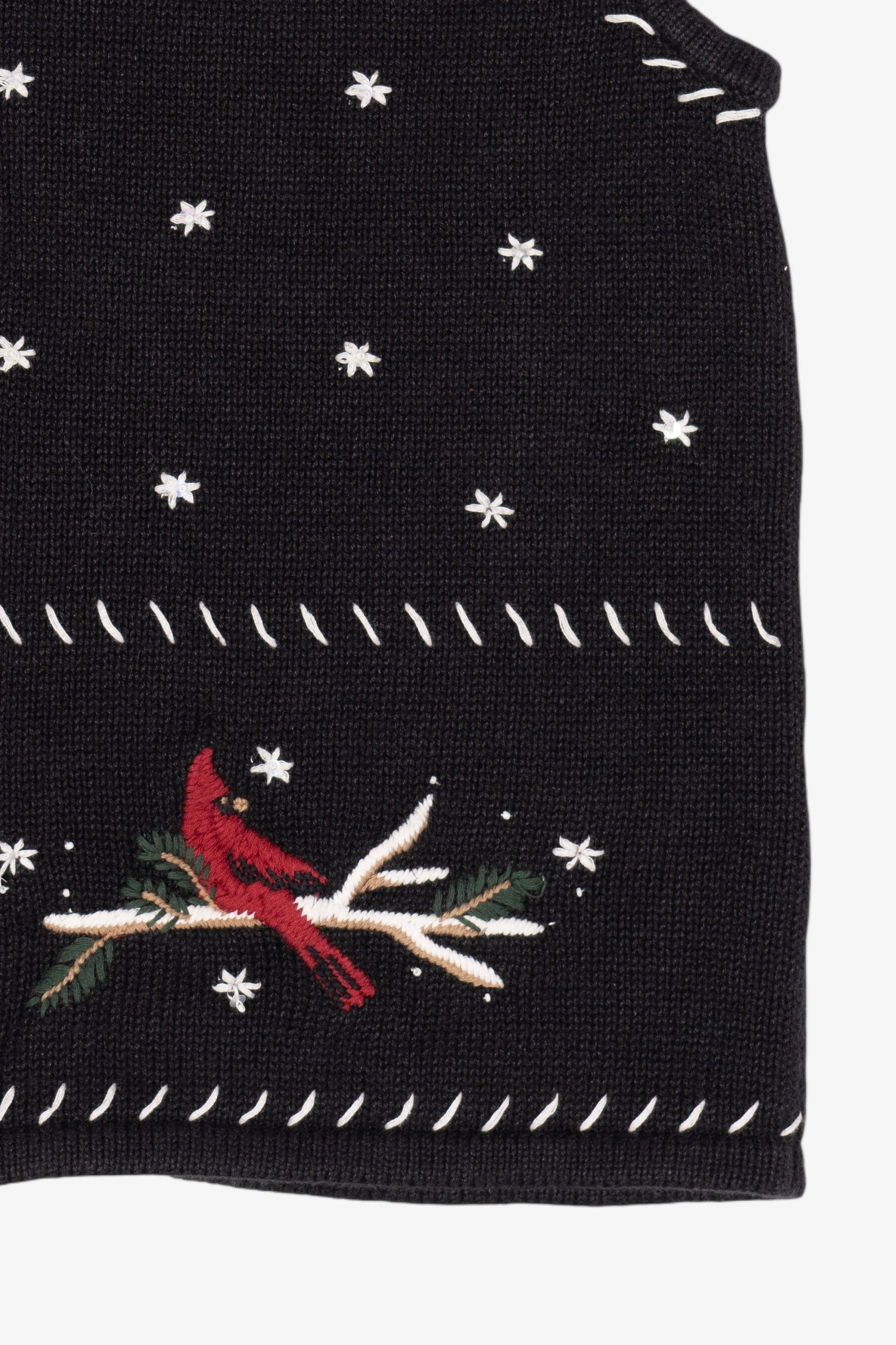 Vintage Hand Embroidered Black Christopher & Banks Cardinals Ugly Christmas Vest (1990s)