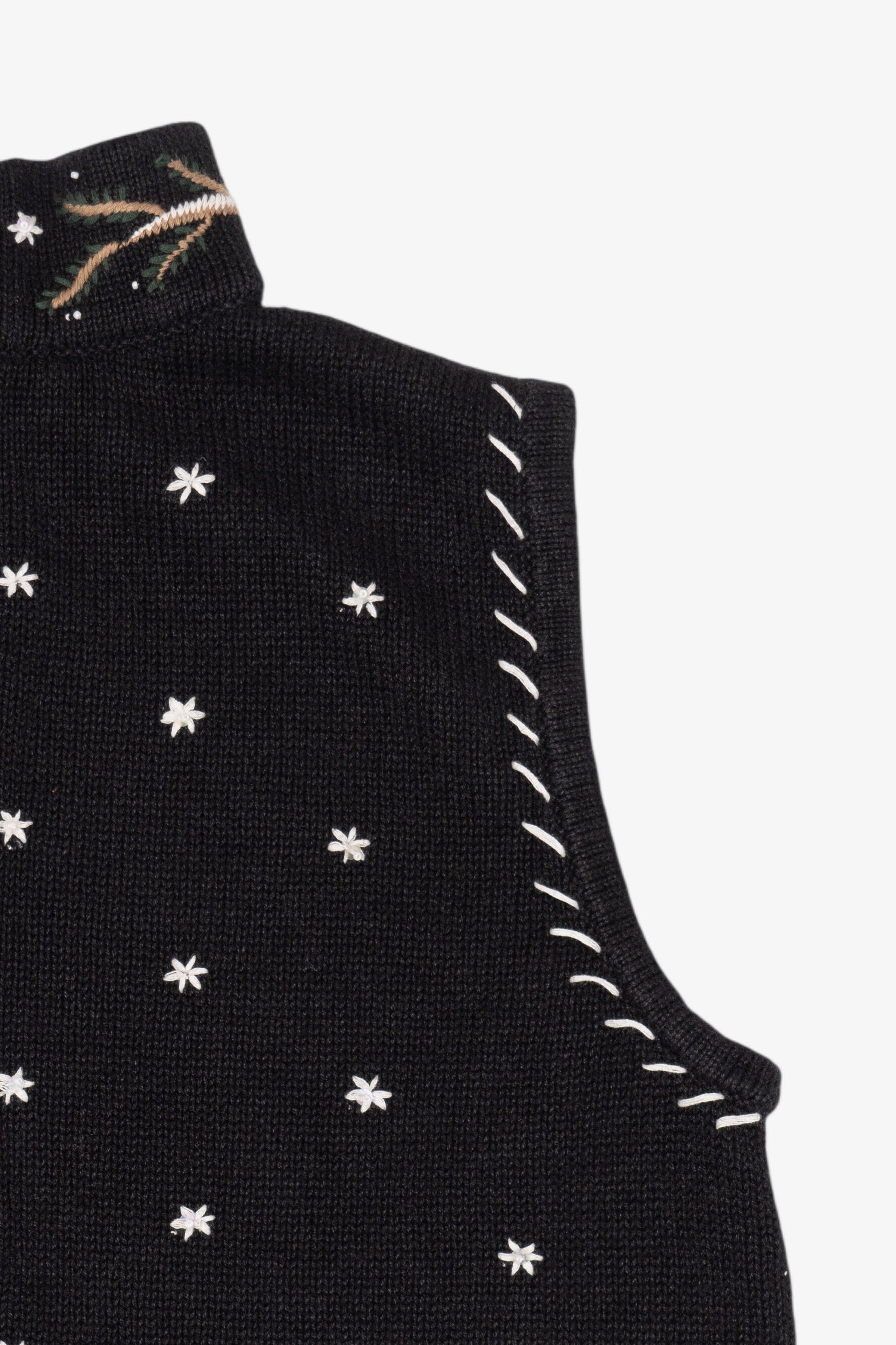 Vintage Hand Embroidered Black Christopher & Banks Cardinals Ugly Christmas Vest (1990s)